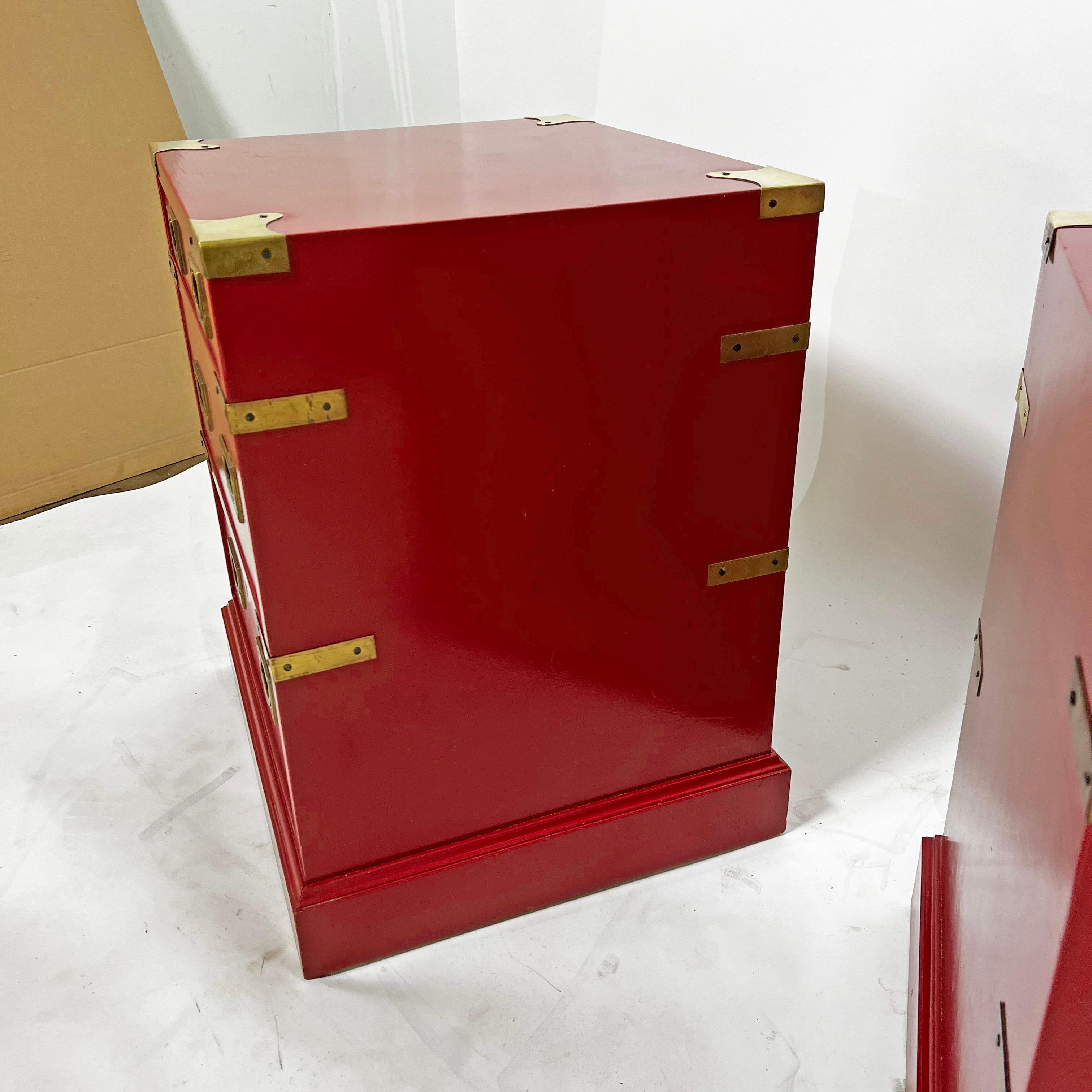 Pair of Campaign Style Bed Side Tables by Trouvailles Circa 1970s For Sale 4