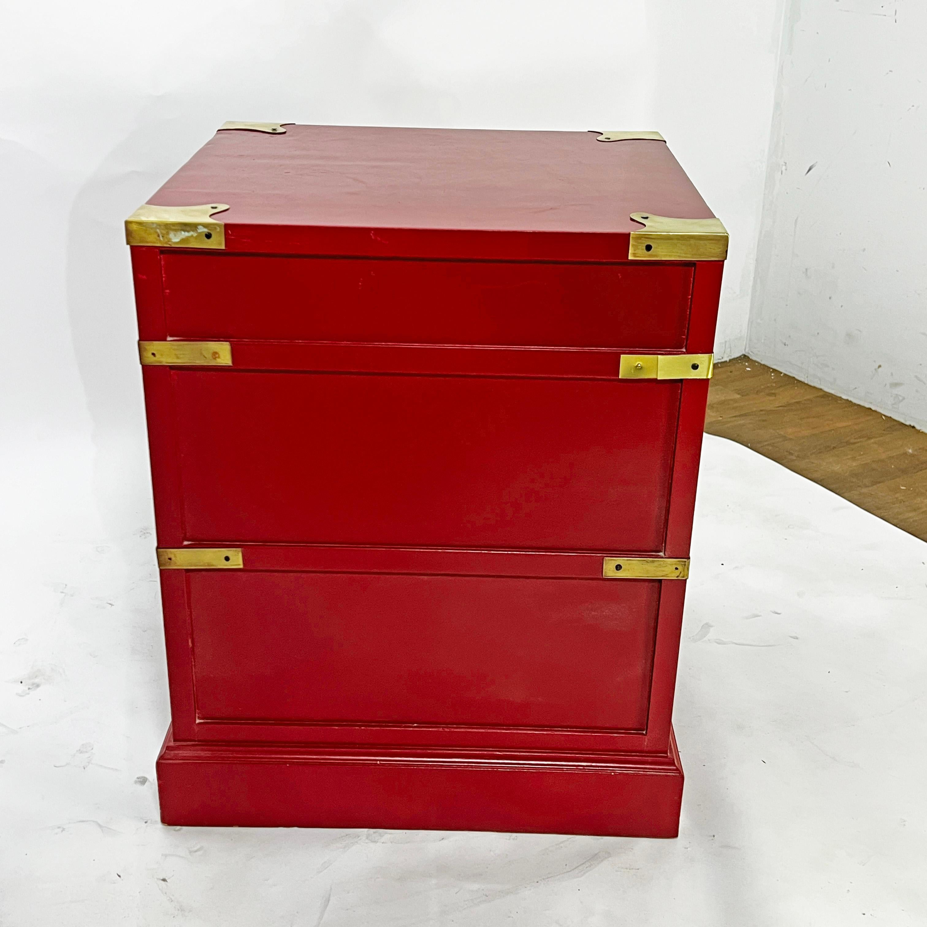Pair of Campaign Style Bed Side Tables by Trouvailles Circa 1970s For Sale 5