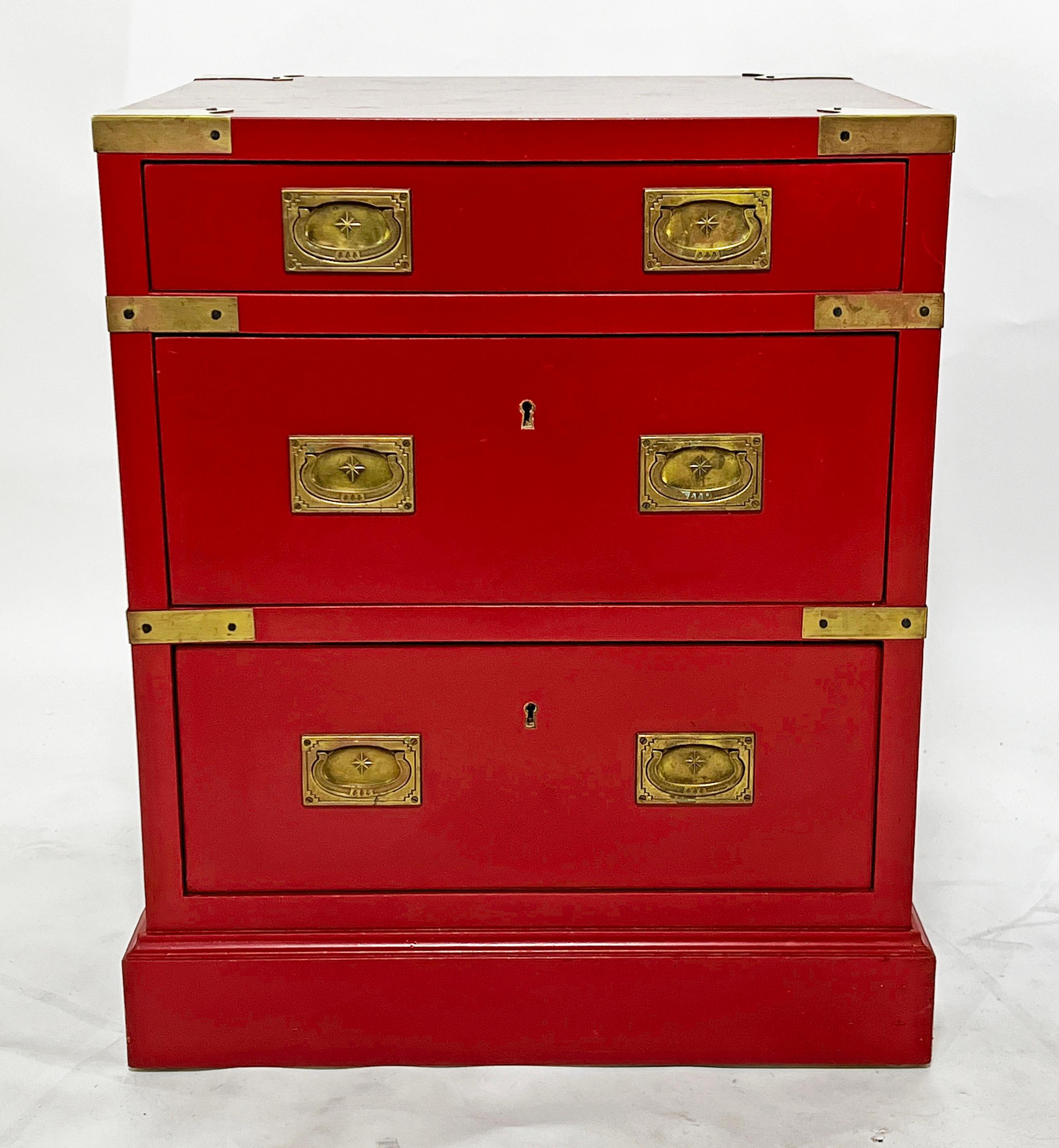 Pair of Campaign Style Bed Side Tables by Trouvailles Circa 1970s For Sale 1