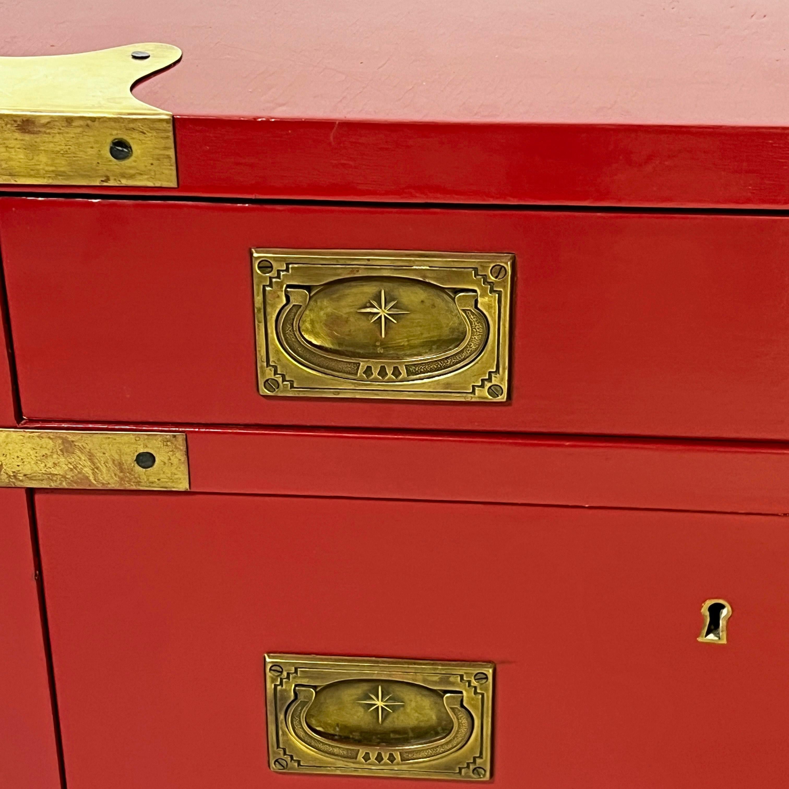 Pair of Campaign Style Bed Side Tables by Trouvailles Circa 1970s For Sale 2