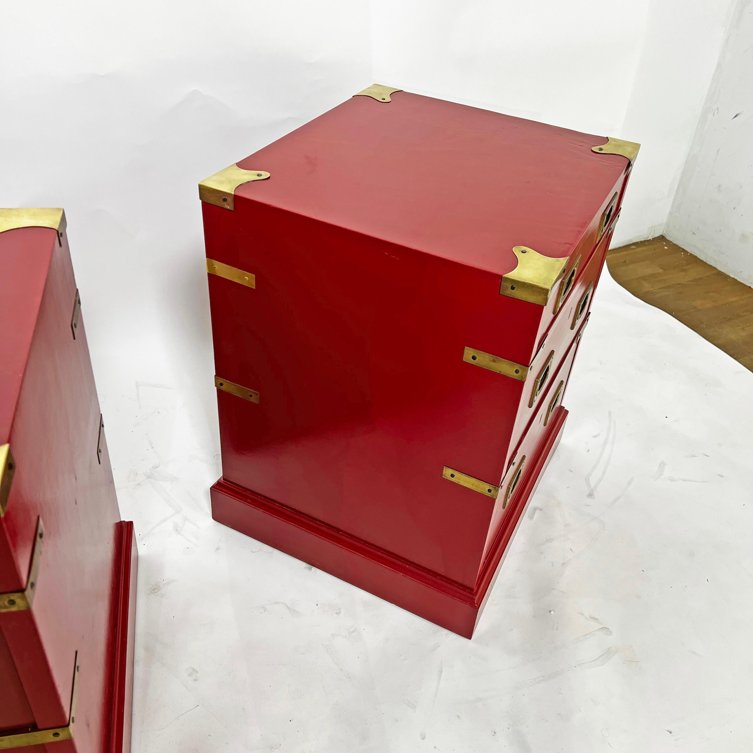 Pair of Campaign Style Bed Side Tables by Trouvailles Circa 1970s For Sale 3