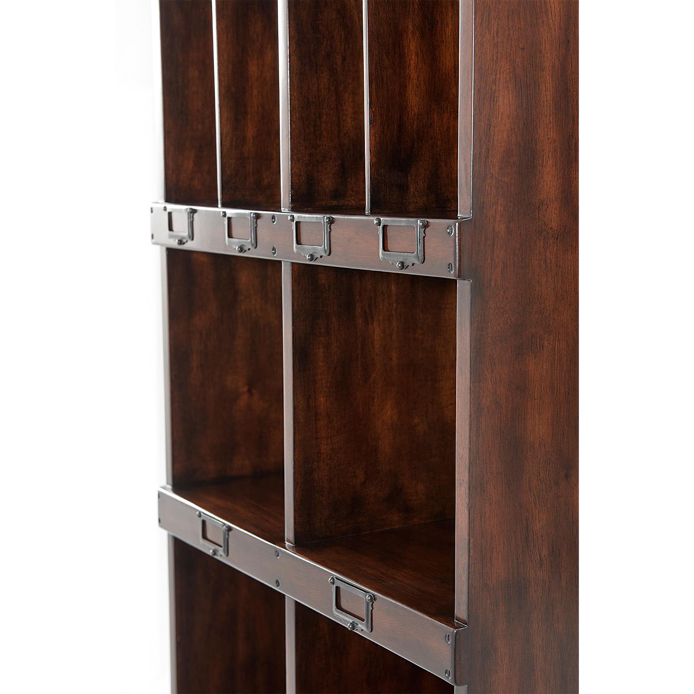 Contemporary Pair of Campaign Style Bookcases For Sale