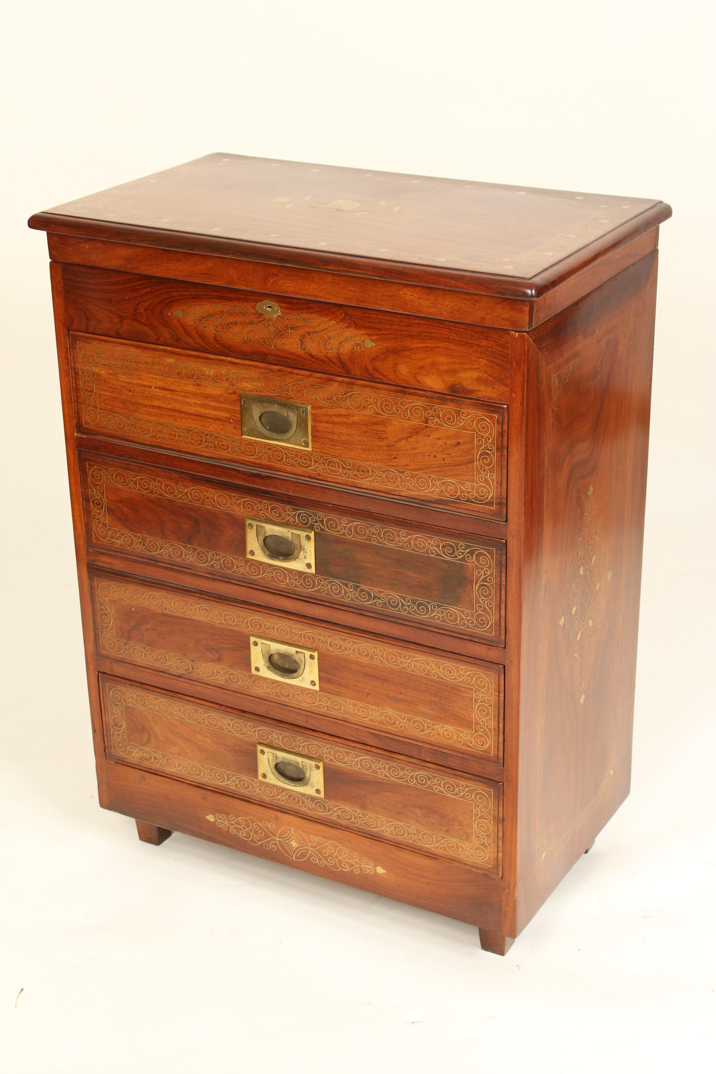 Pair of Campaign Style Brass Inlaid Chests of Drawers In Good Condition In Laguna Beach, CA