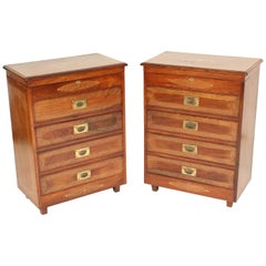 Pair of Campaign Style Brass Inlaid Chests of Drawers