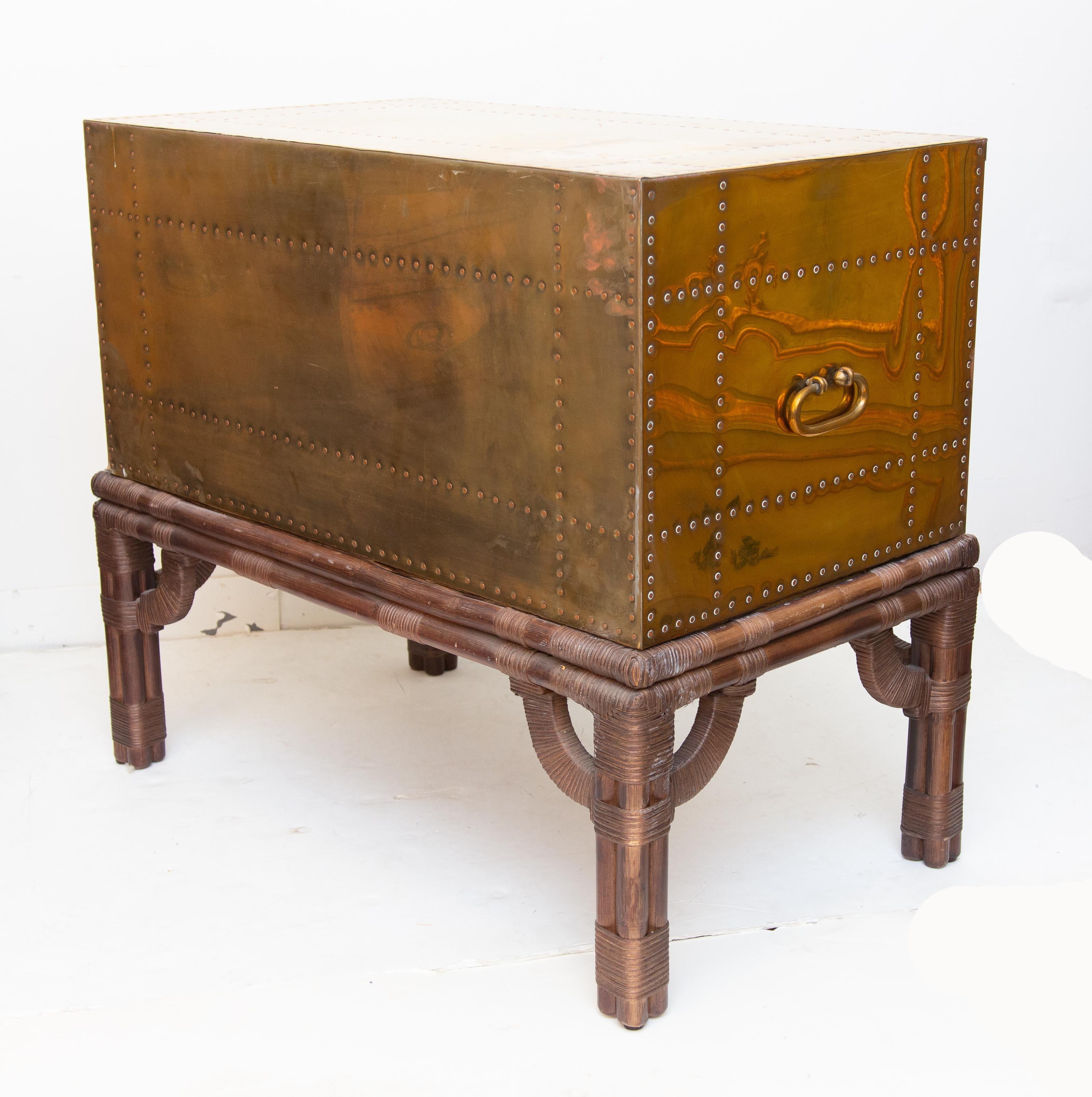 Pair of Campaign Style Brass Two-Drawer Chest on Stands Sarreid Ltd., Spain 3