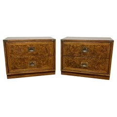 Pair of Campaign Style Burl Wood Nightstands Circa 1970s