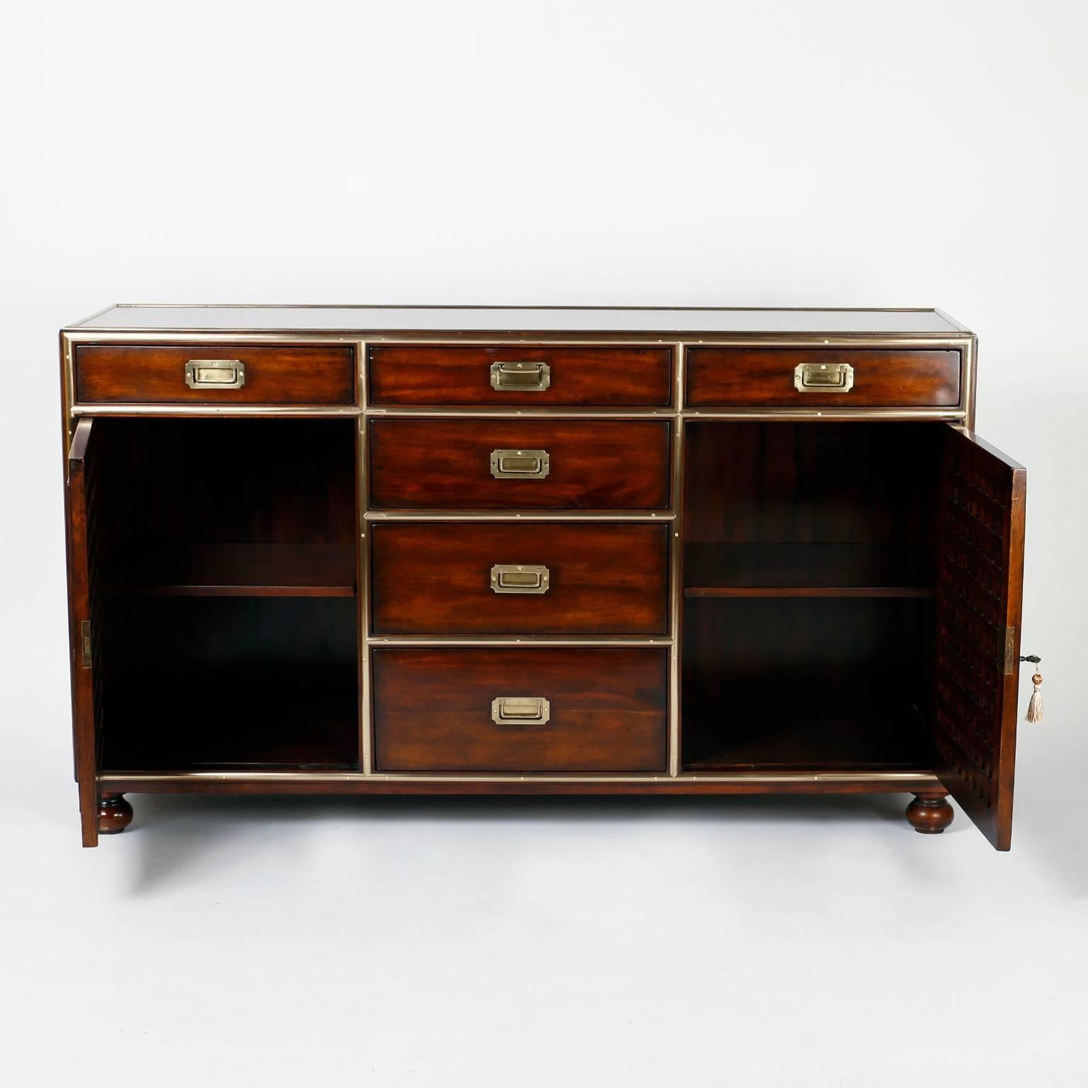 American Pair of Campaign Style Credenzas or Cabinets