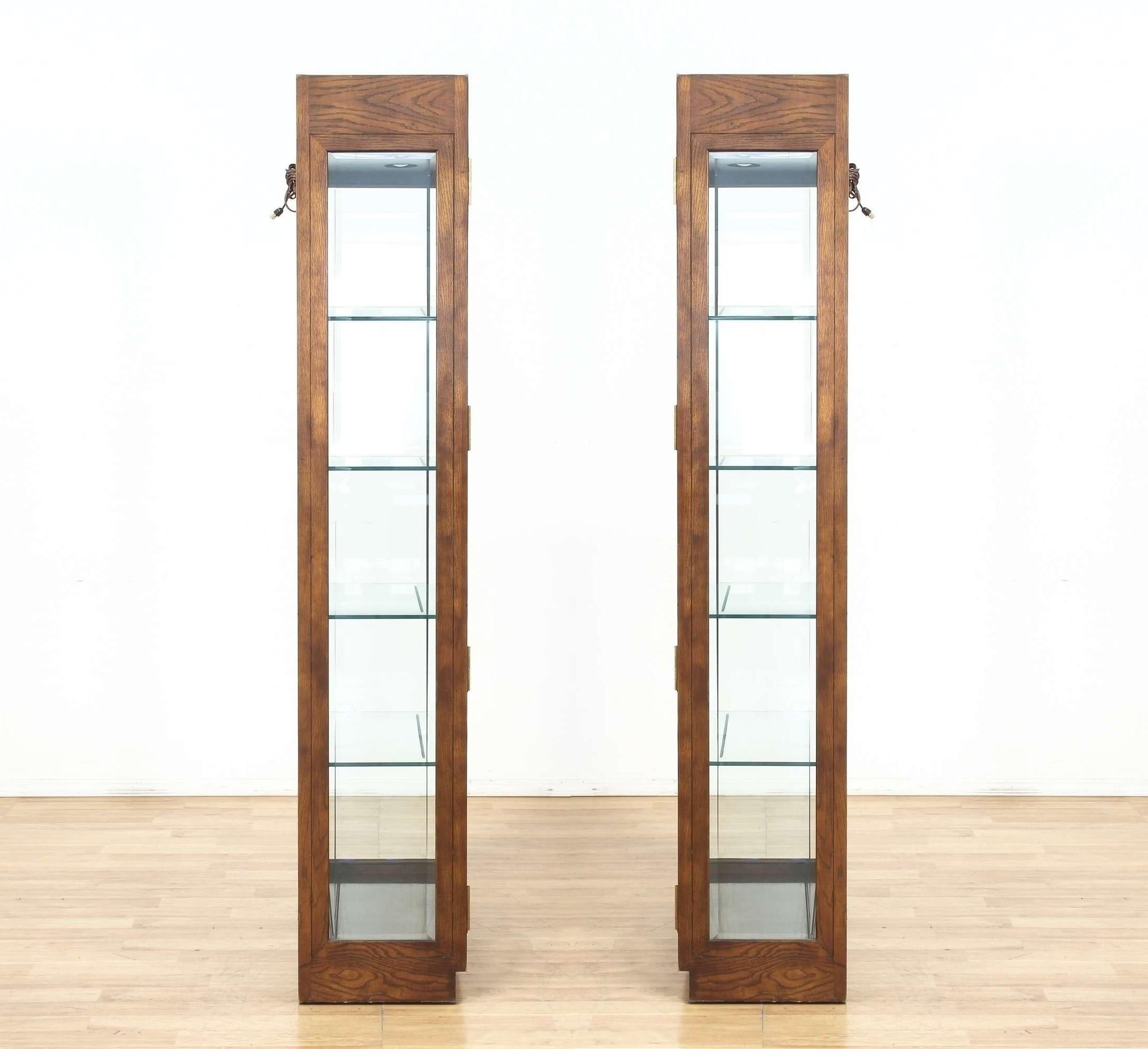 20th Century Pair of Campaign Style Curio Display Cabinets by Henredon