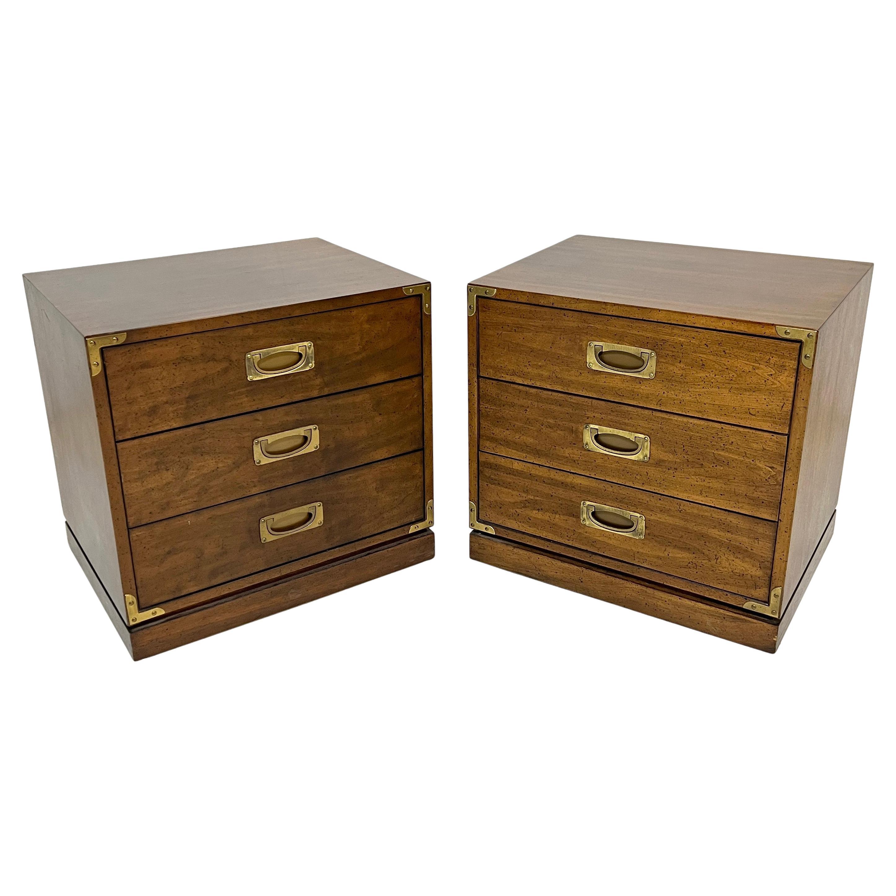 Pair of Campaign Style End Tables / Night Stands by Drexel Circa 1960s For Sale