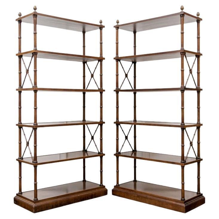 Pair of Campaign Style Faux Bamboo Wood Etageres