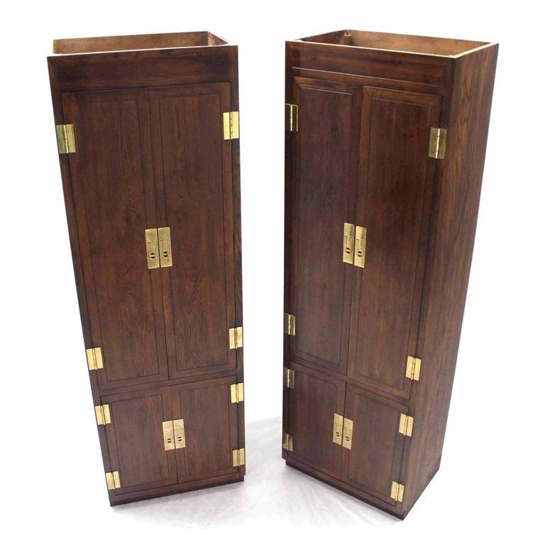 American Pair of Campaign Style Henredon Tall Fitted Cabinets