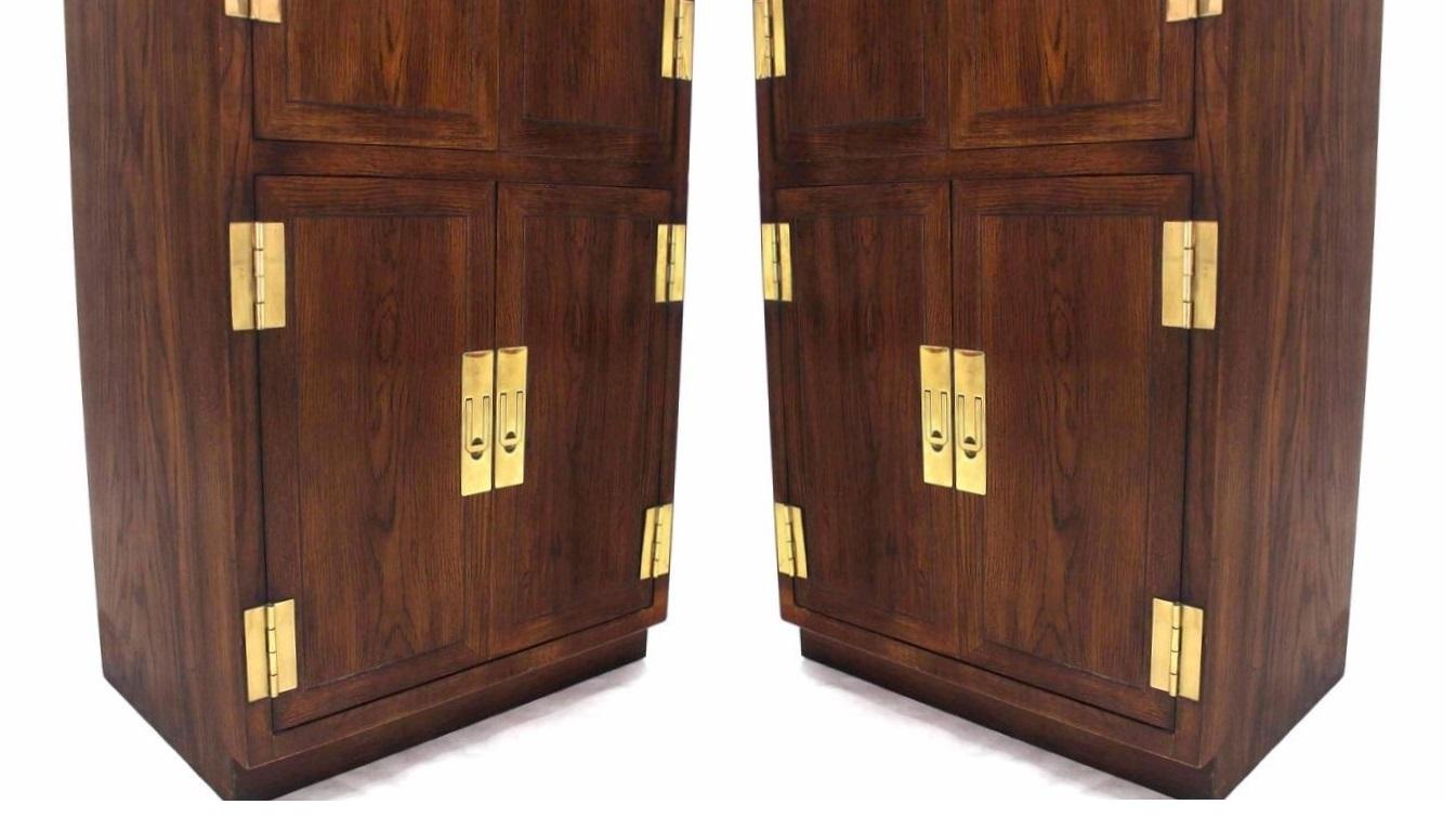 Pair of Campaign Style Henredon Tall Fitted Cabinets In Good Condition In Dallas, TX