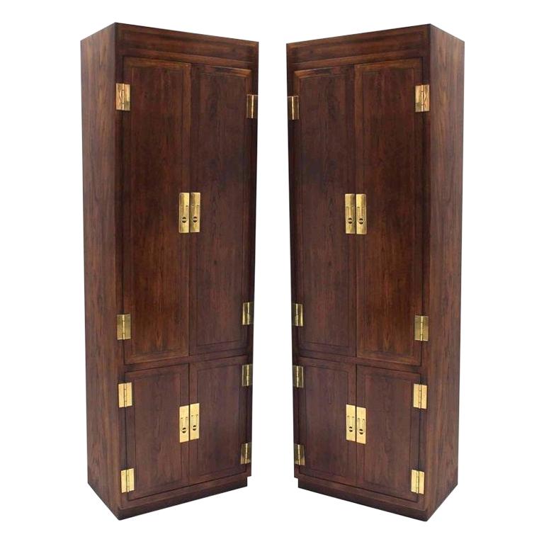 Pair of Campaign Style Henredon Tall Fitted Cabinets