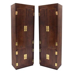 Vintage Pair of Campaign Style Henredon Tall Fitted Cabinets