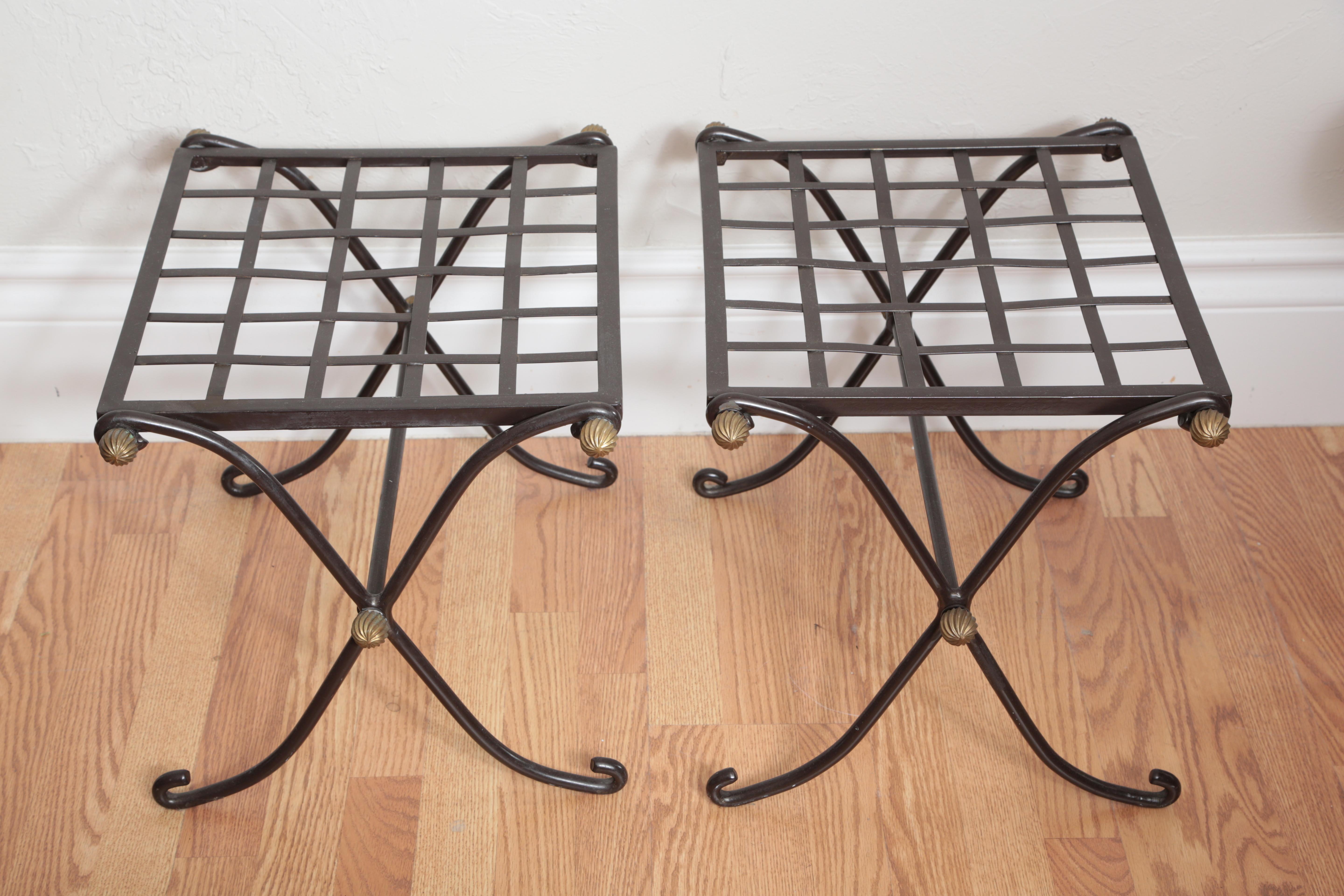 Pair of Campaign Style Iron Benches In Good Condition In West Palm Beach, FL