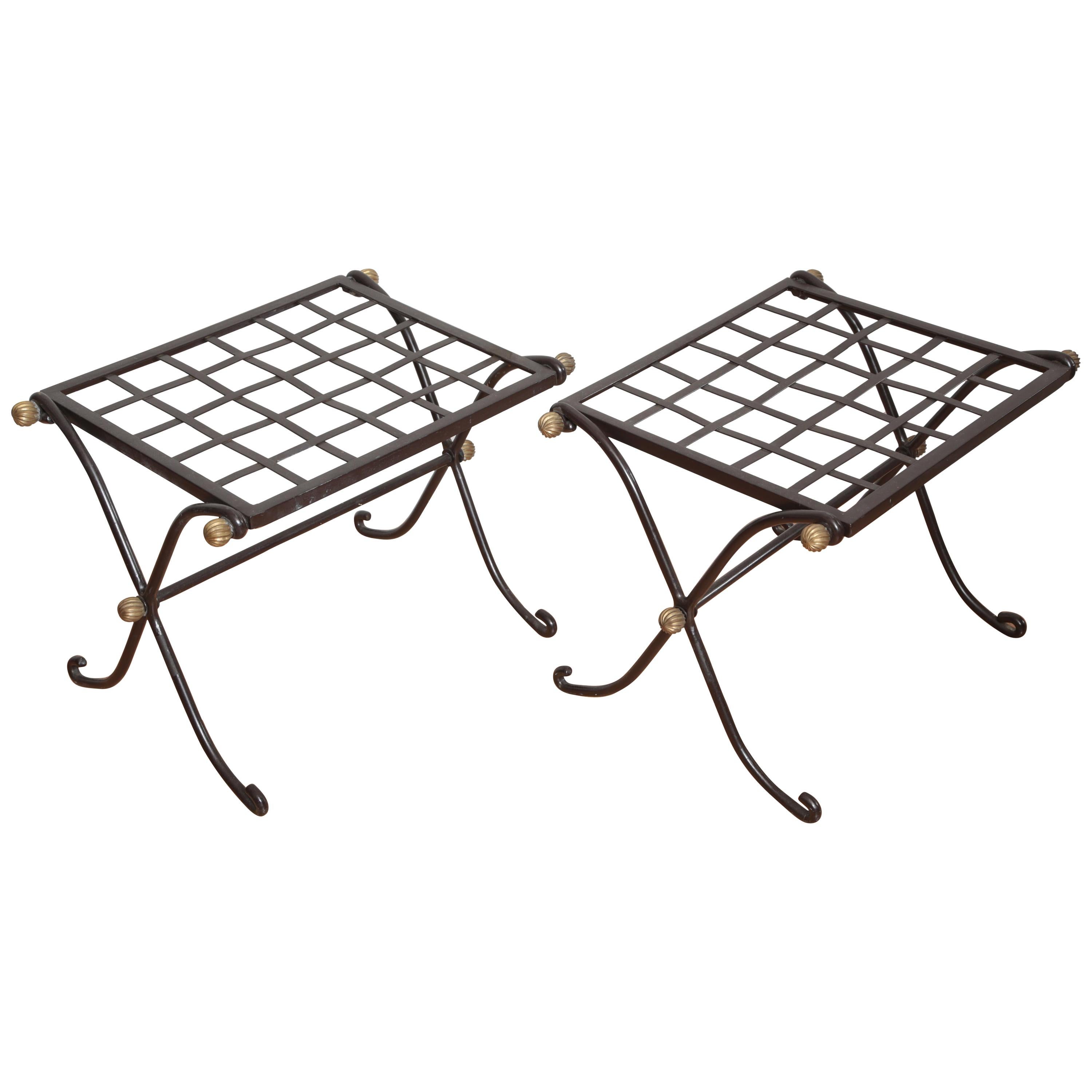 Pair of Campaign Style Iron Benches