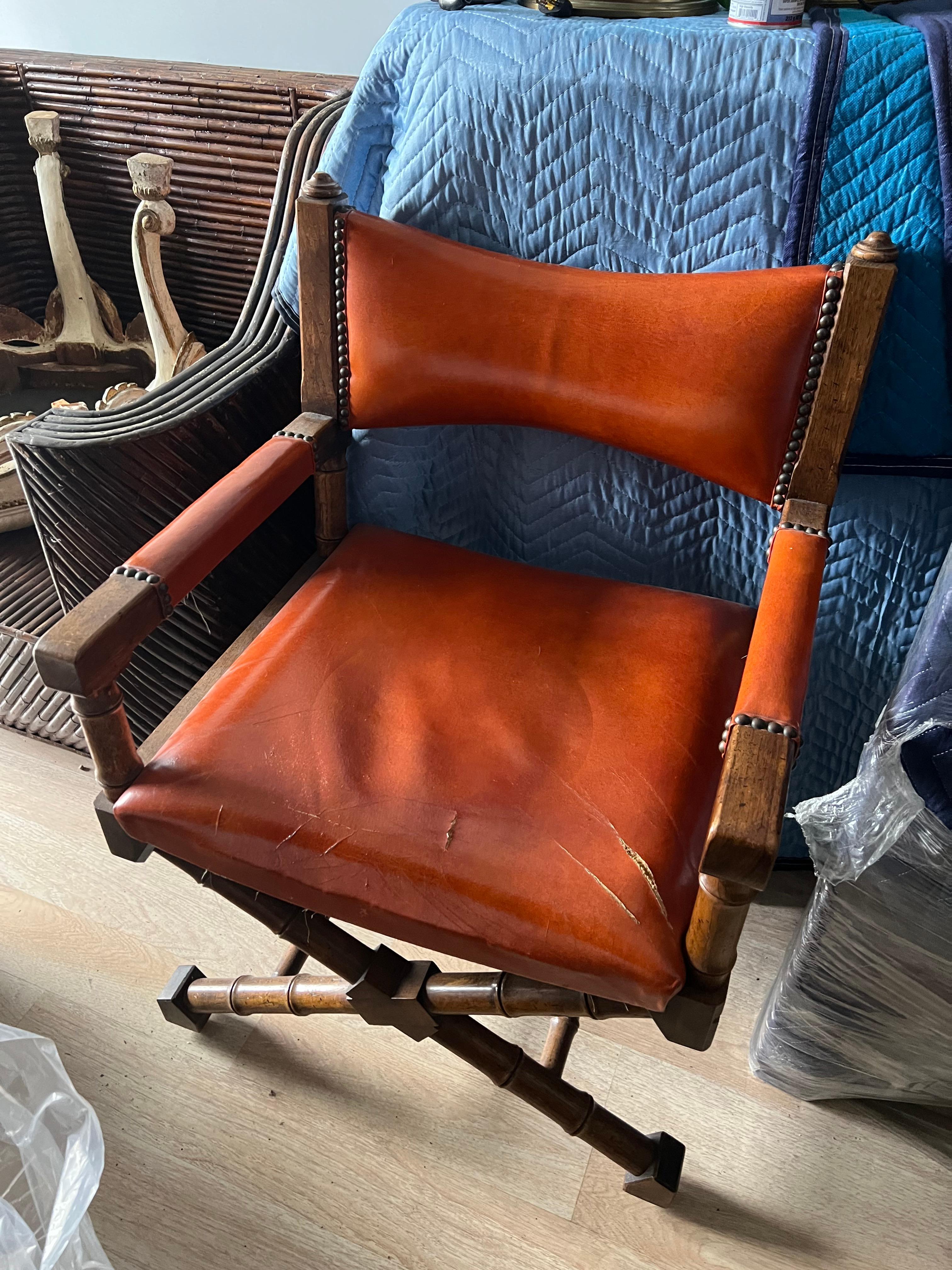 Pair of Campaign Style Leather and Wood Chairs 5