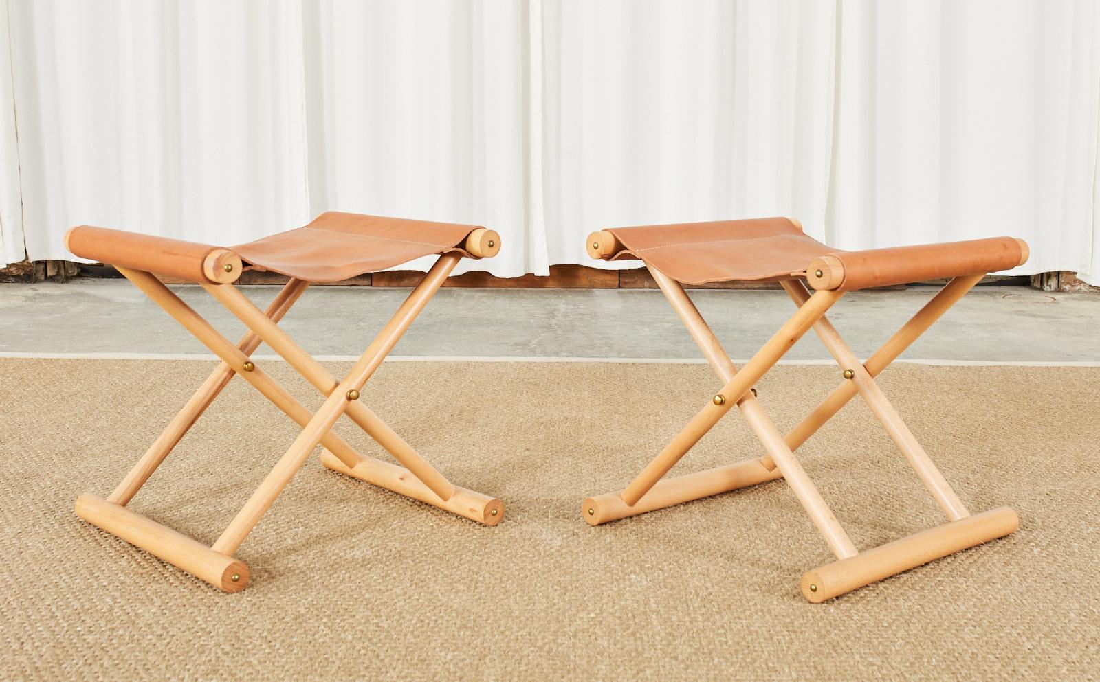 Pair of Campaign Style Leather Folding Stools 5