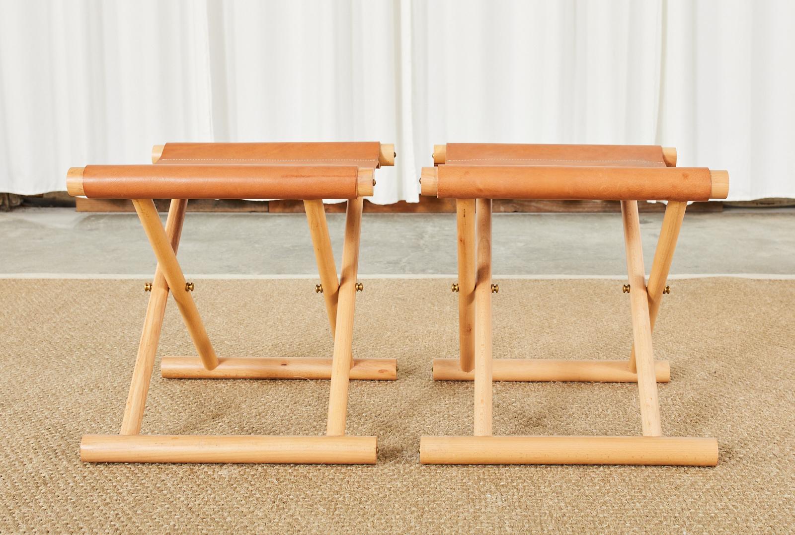 Contemporary Pair of Campaign Style Leather Folding Stools