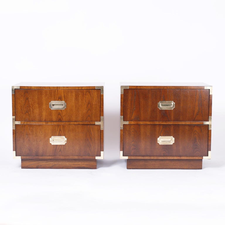 American Pair of Campaign Style Nightstands For Sale