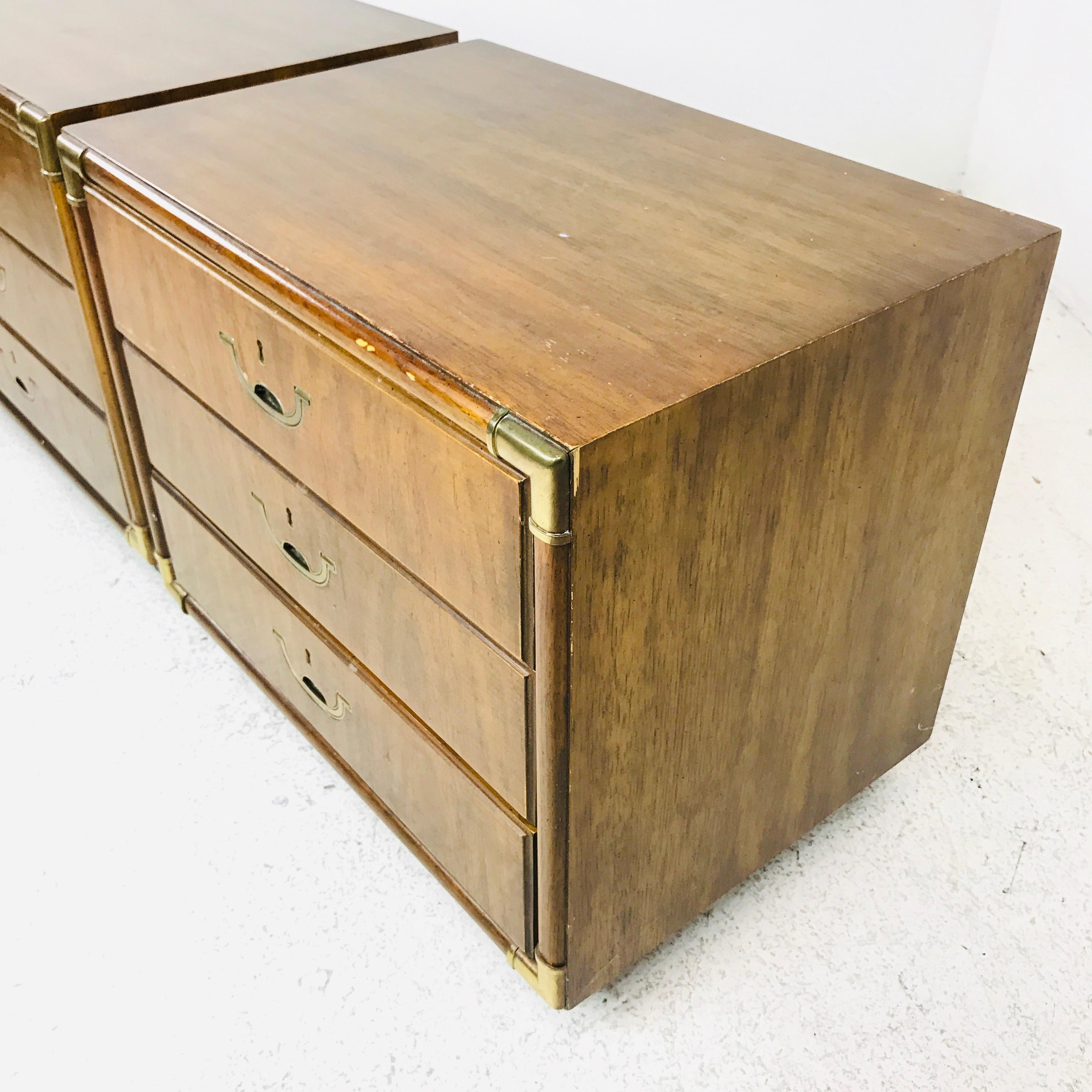 Hollywood Regency Pair of Campaign Style Nightstands