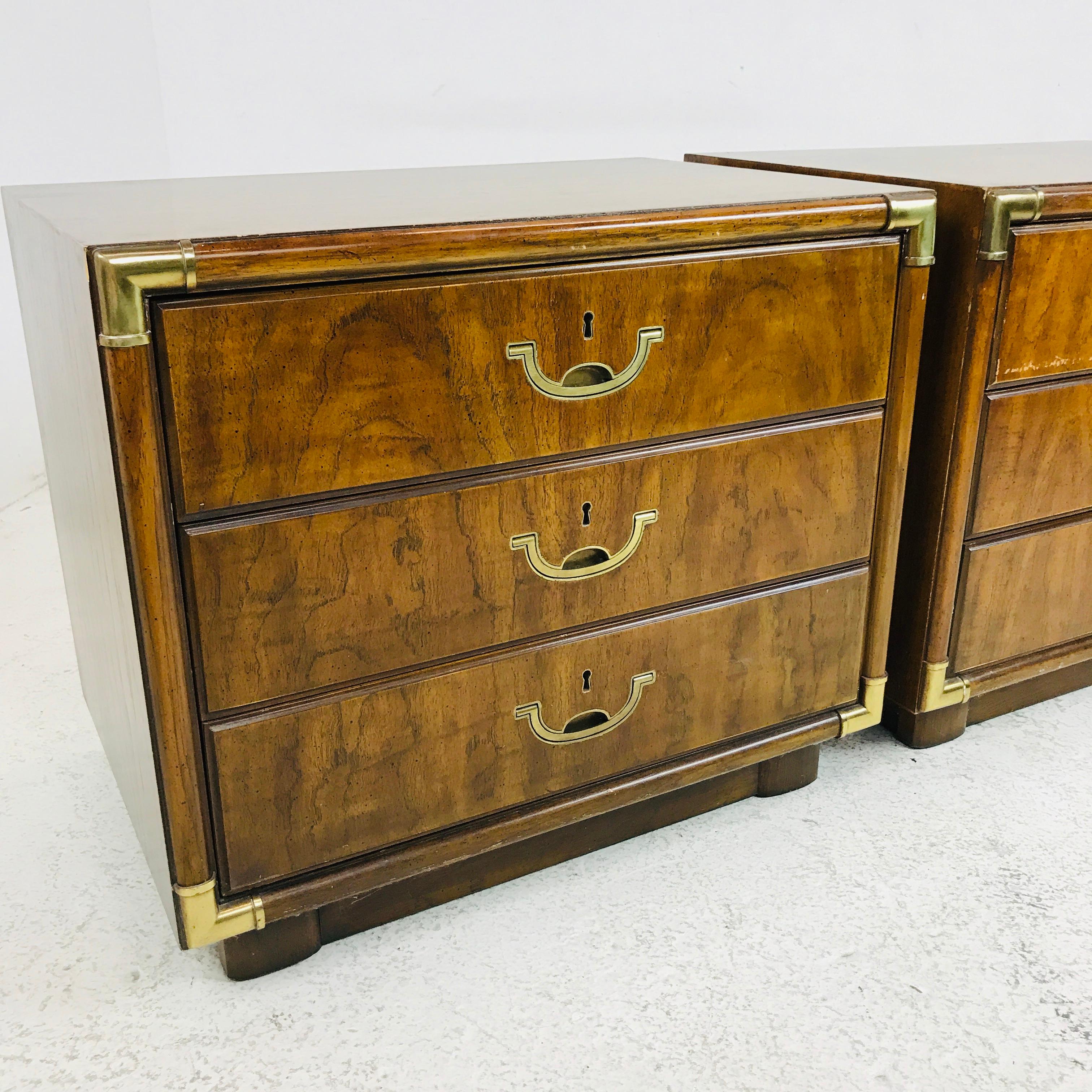 Brass Pair of Campaign Style Nightstands