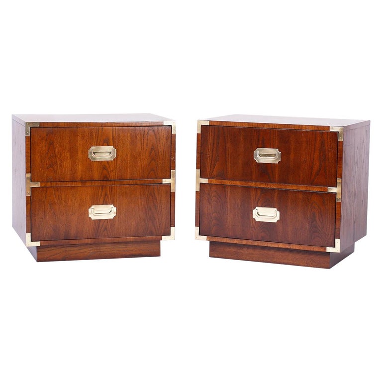 Pair of Campaign Style Nightstands For Sale