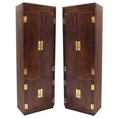 Pair of Campaign Style Tall Fitted Cabinets by Henredon