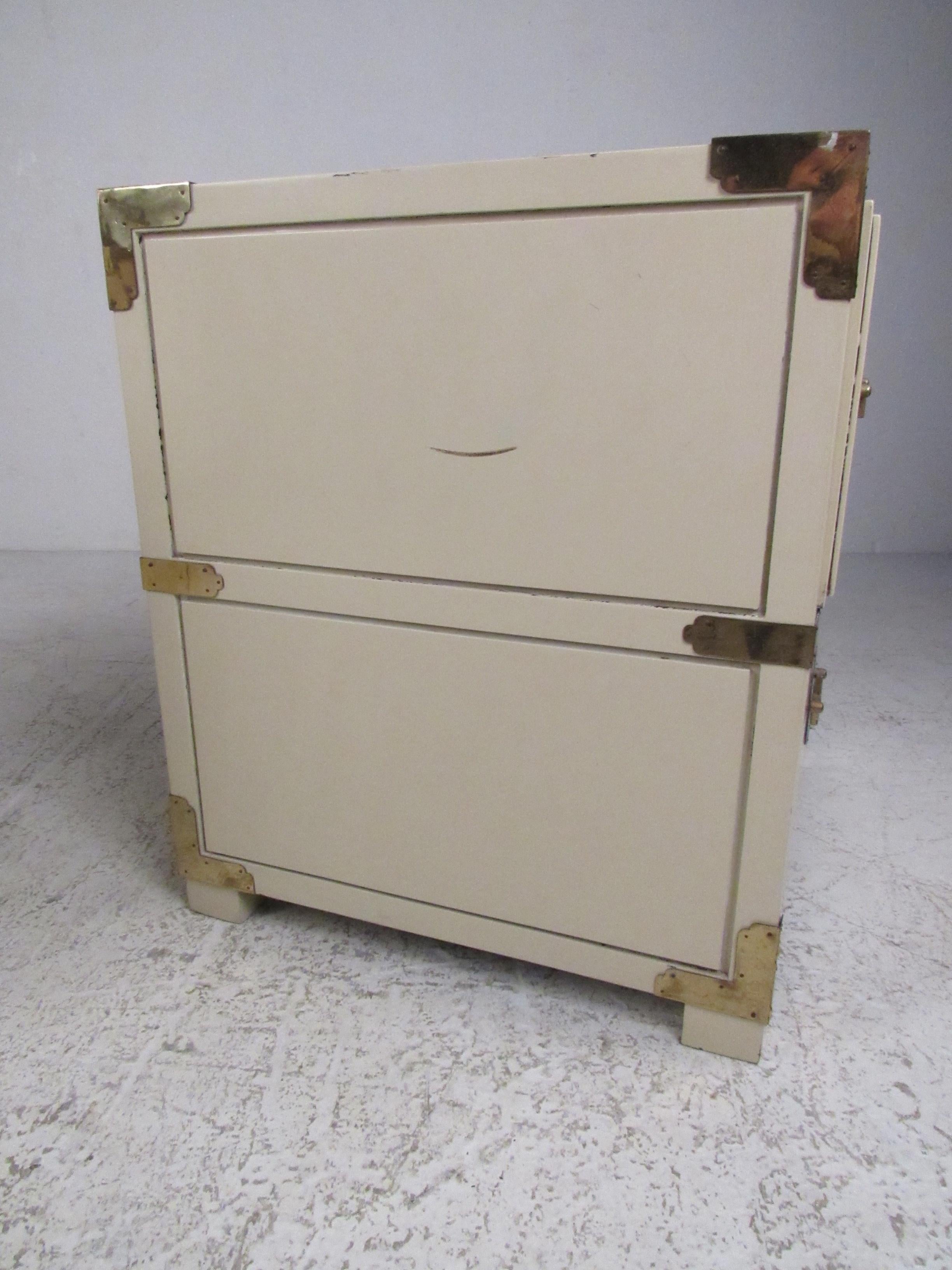 Pair of Campaign Style Two-Drawer Nightstands 8
