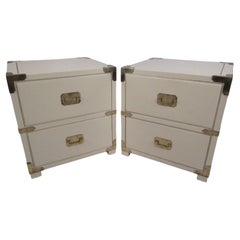 Pair of Campaign Style Two-Drawer Nightstands