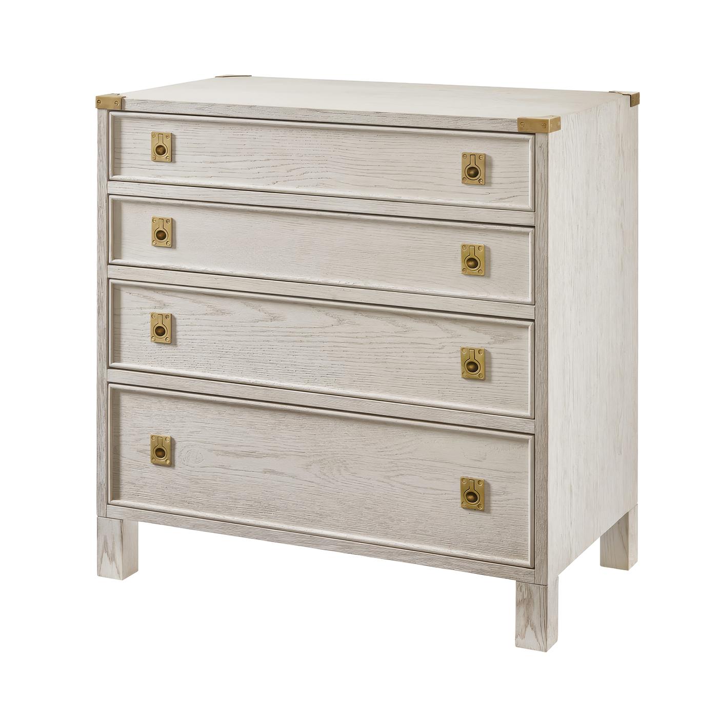 Contemporary Pair of Campaign Style White Oak Nightstands For Sale
