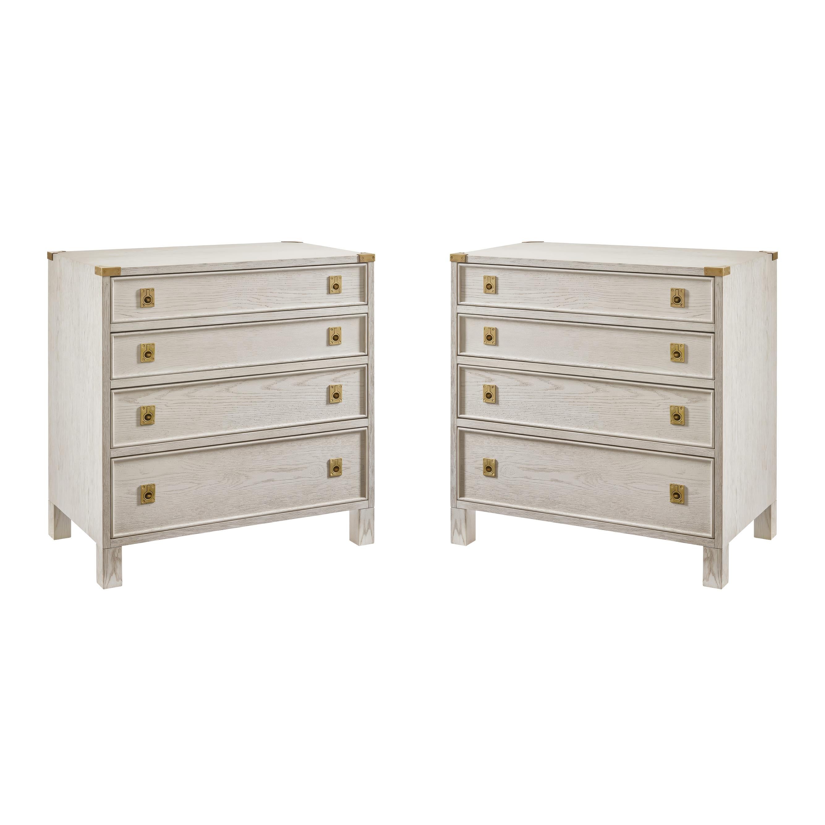 Pair of Campaign Style White Oak Nightstands