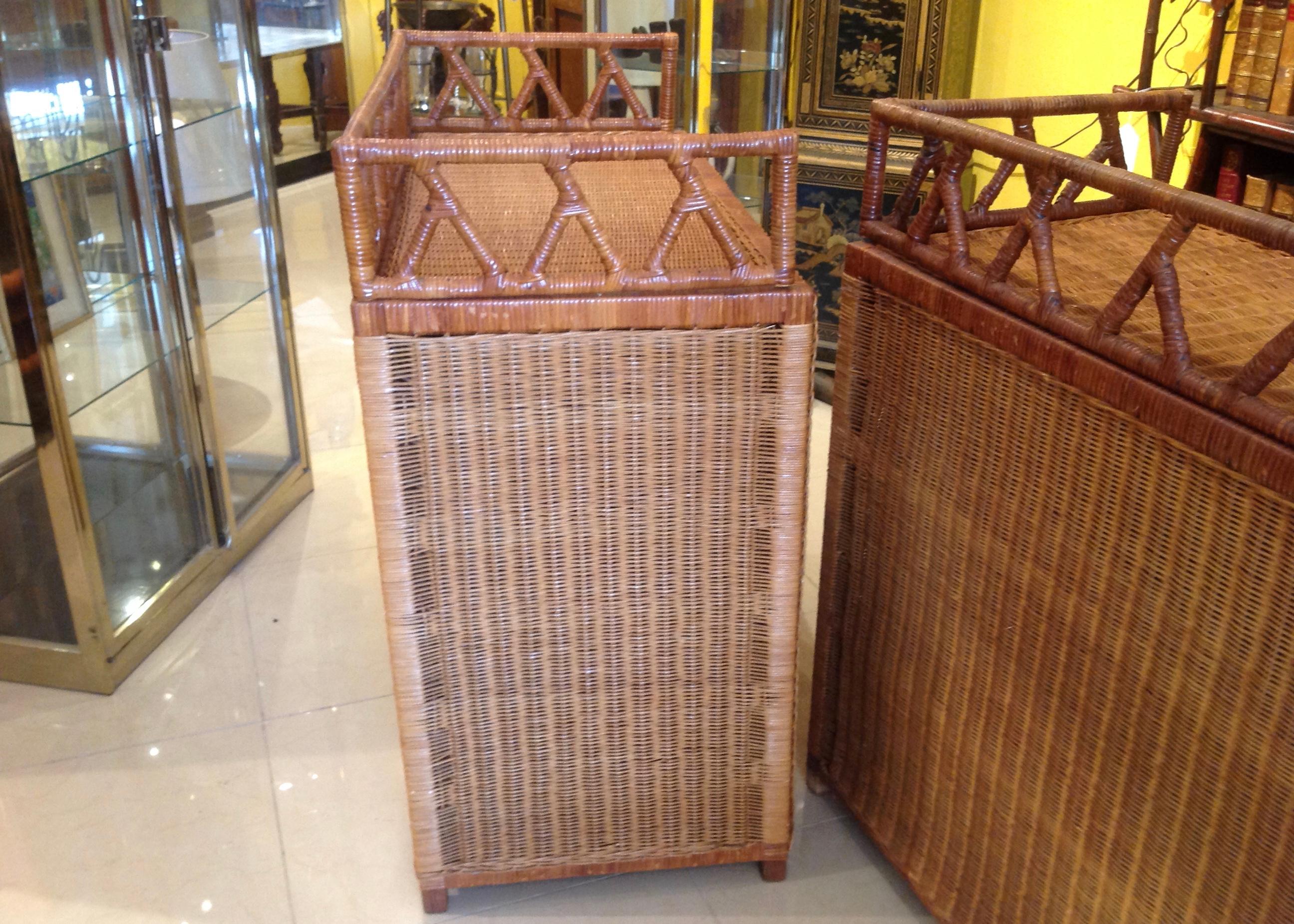 Pair of Campaign Style Wicker / Rattan Chests of Drawers 5