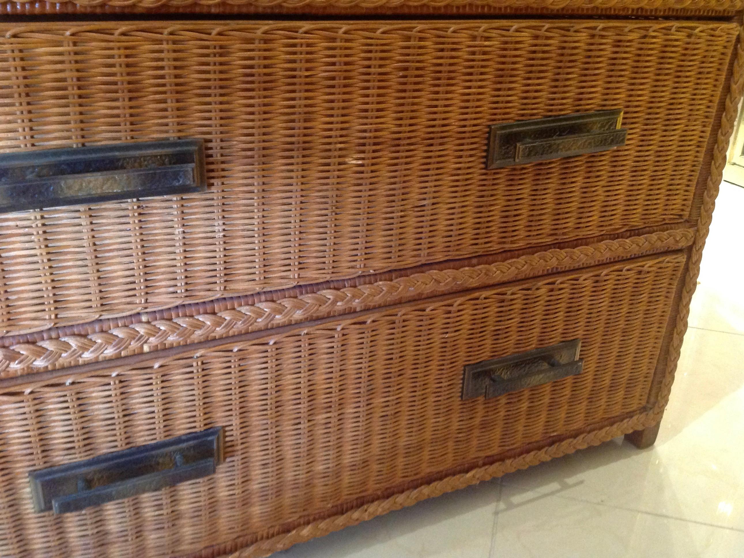 Pair of Campaign Style Wicker / Rattan Chests of Drawers 7