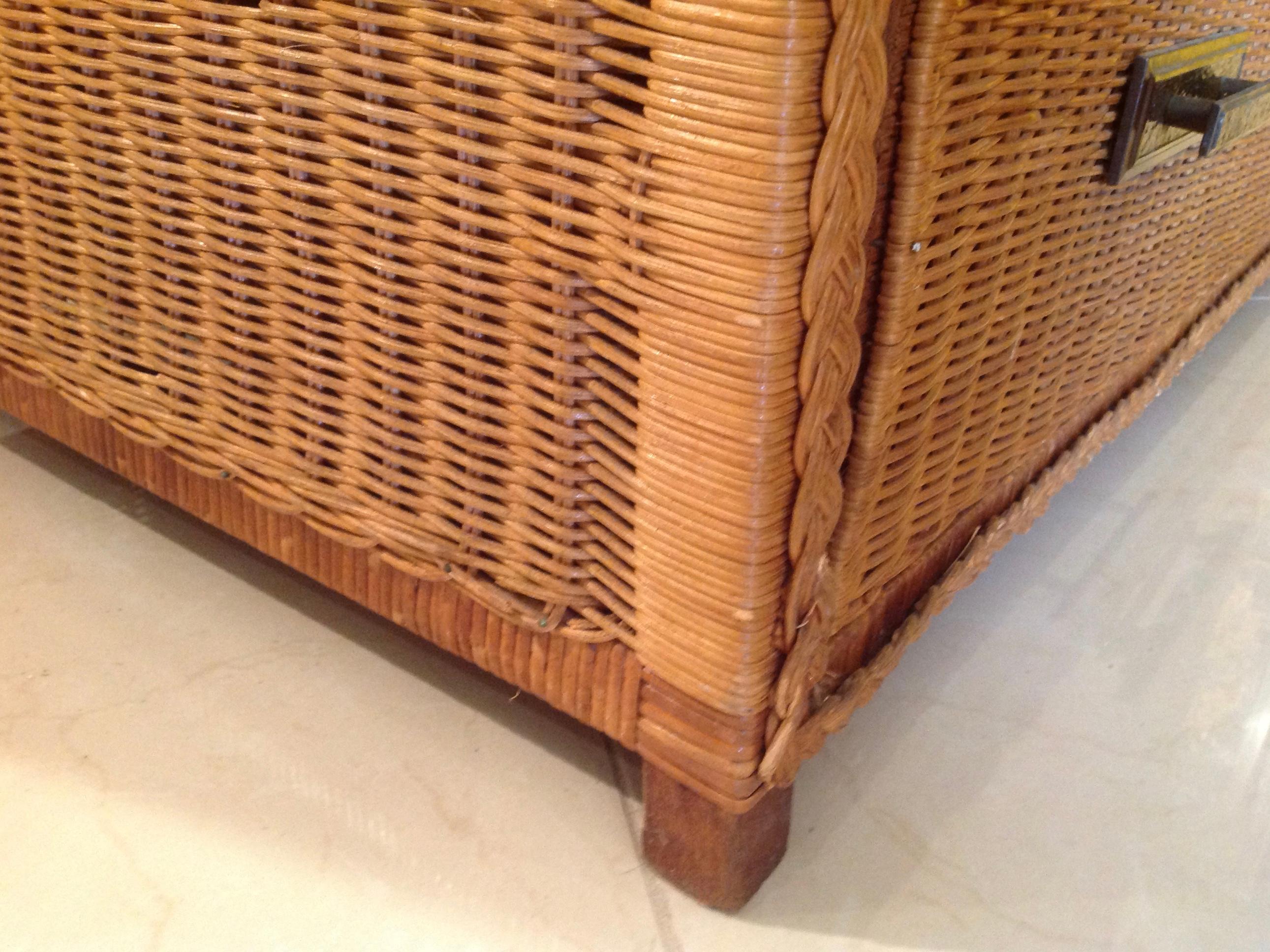 Pair of Campaign Style Wicker / Rattan Chests of Drawers 8
