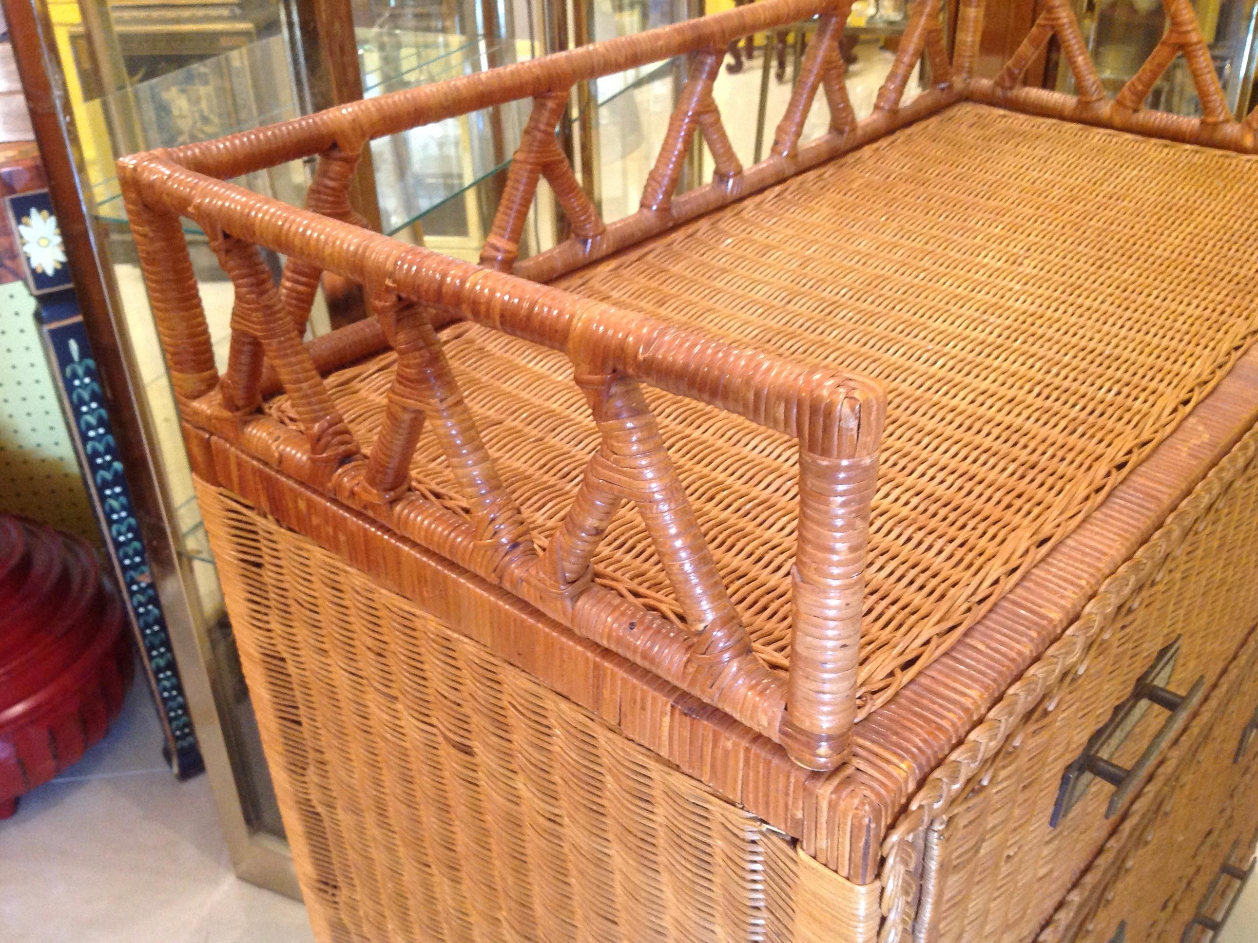 Pair of Campaign Style Wicker / Rattan Chests of Drawers 9