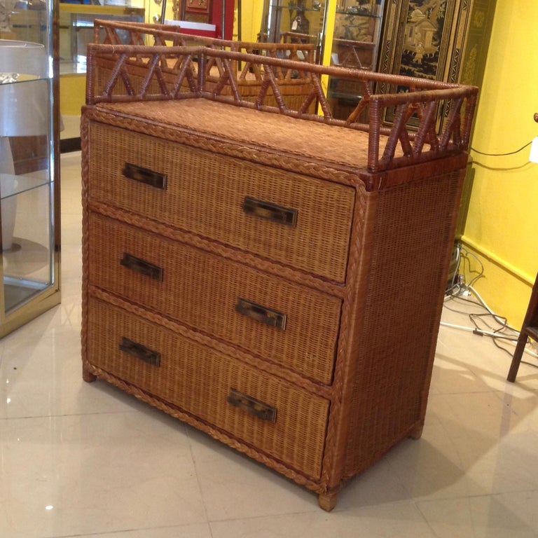 Pair of Campaign Style Wicker / Rattan Chests of Drawers at 1stdibs