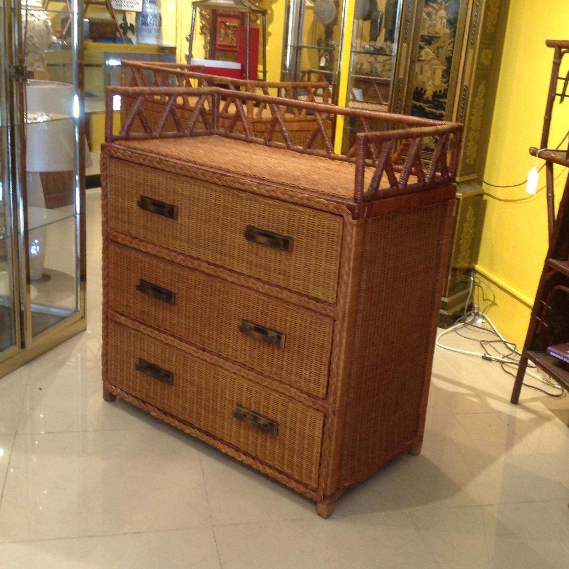 Pair of Campaign Style Wicker / Rattan Chests of Drawers 11