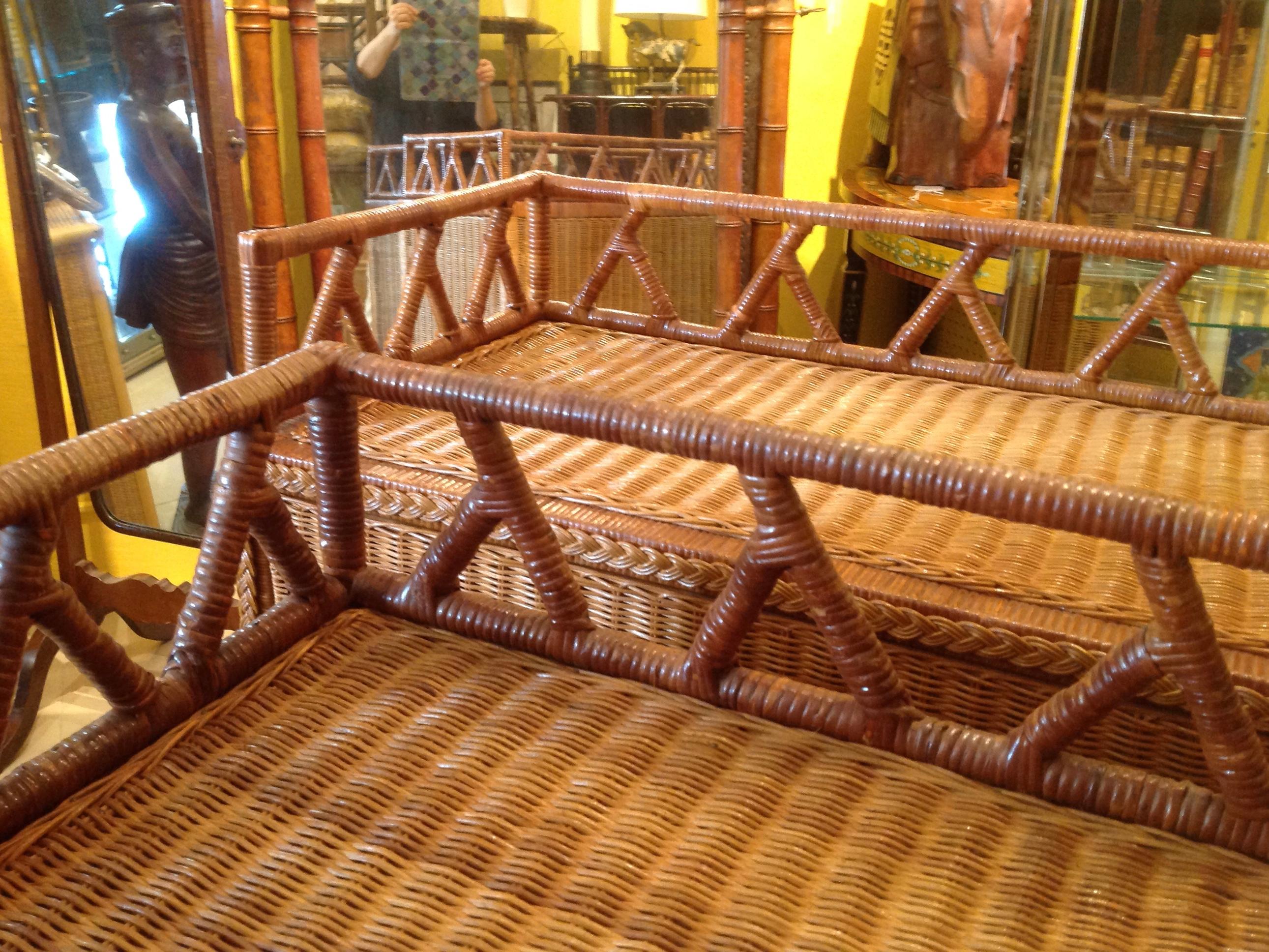 Pair of Campaign Style Wicker / Rattan Chests of Drawers 2