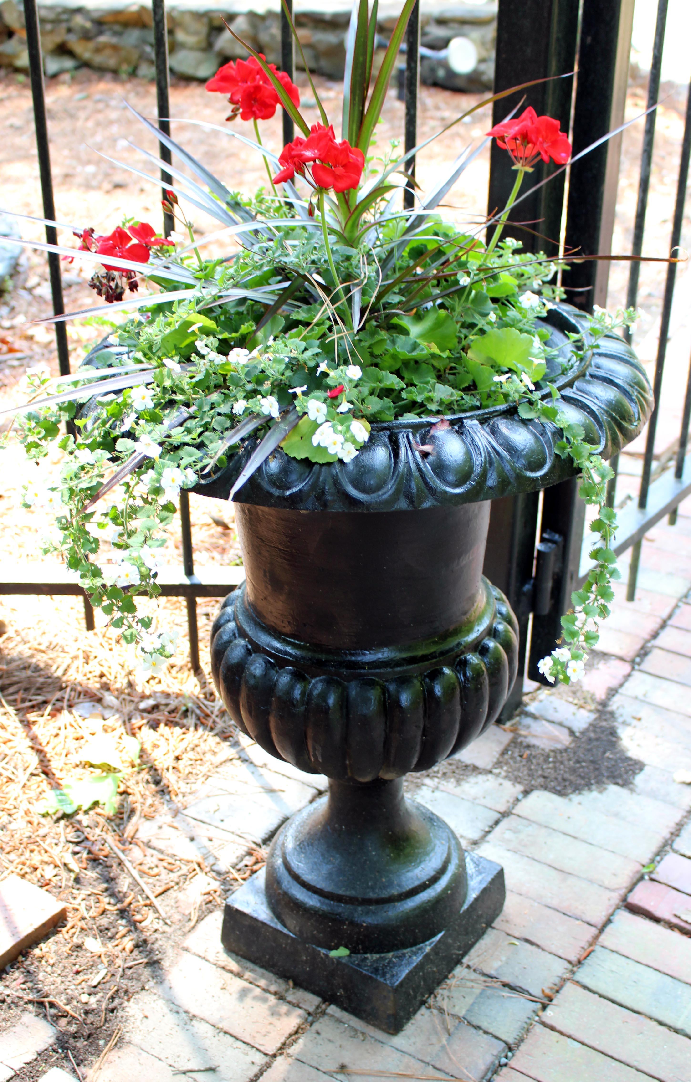 Pair of Campana Form Cast Iron Garden Urn Planters, Neoclassical Style 1