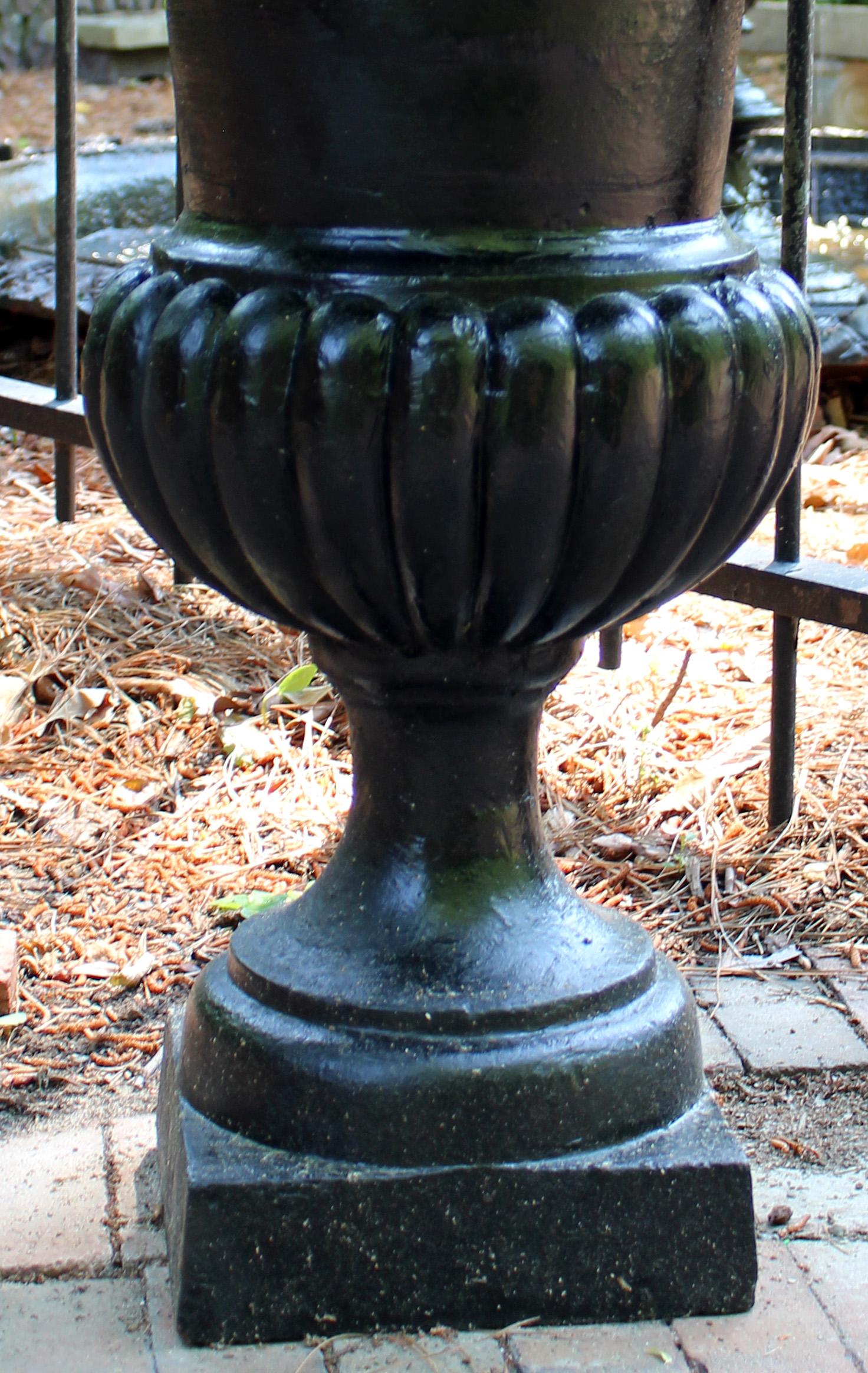 Pair of Campana Form Cast Iron Garden Urn Planters, Neoclassical Style 2