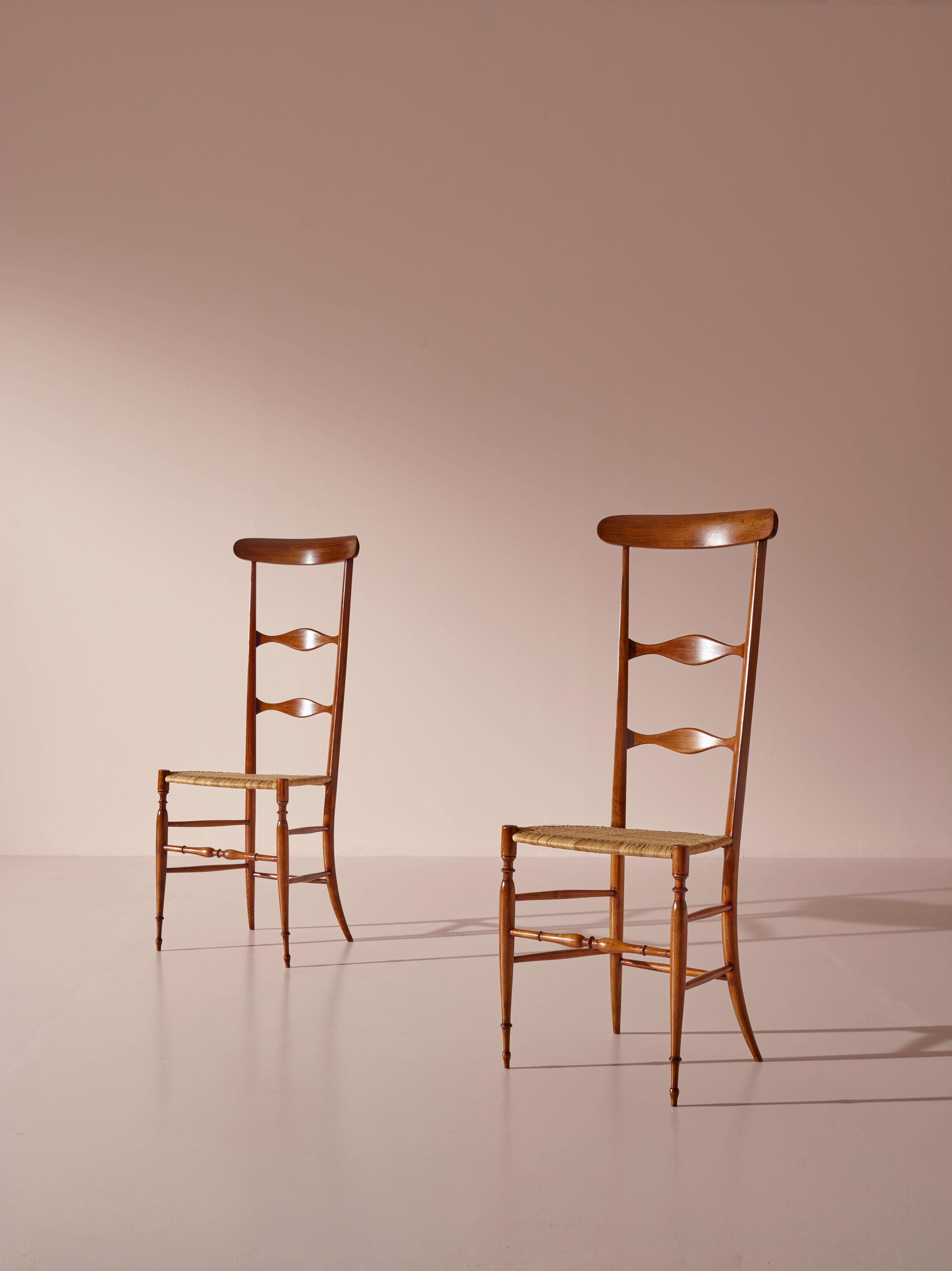 Italian Pair of Campanino High Back Chairs Produced by Sabbadini, Chiavari, Italy, 1960s For Sale