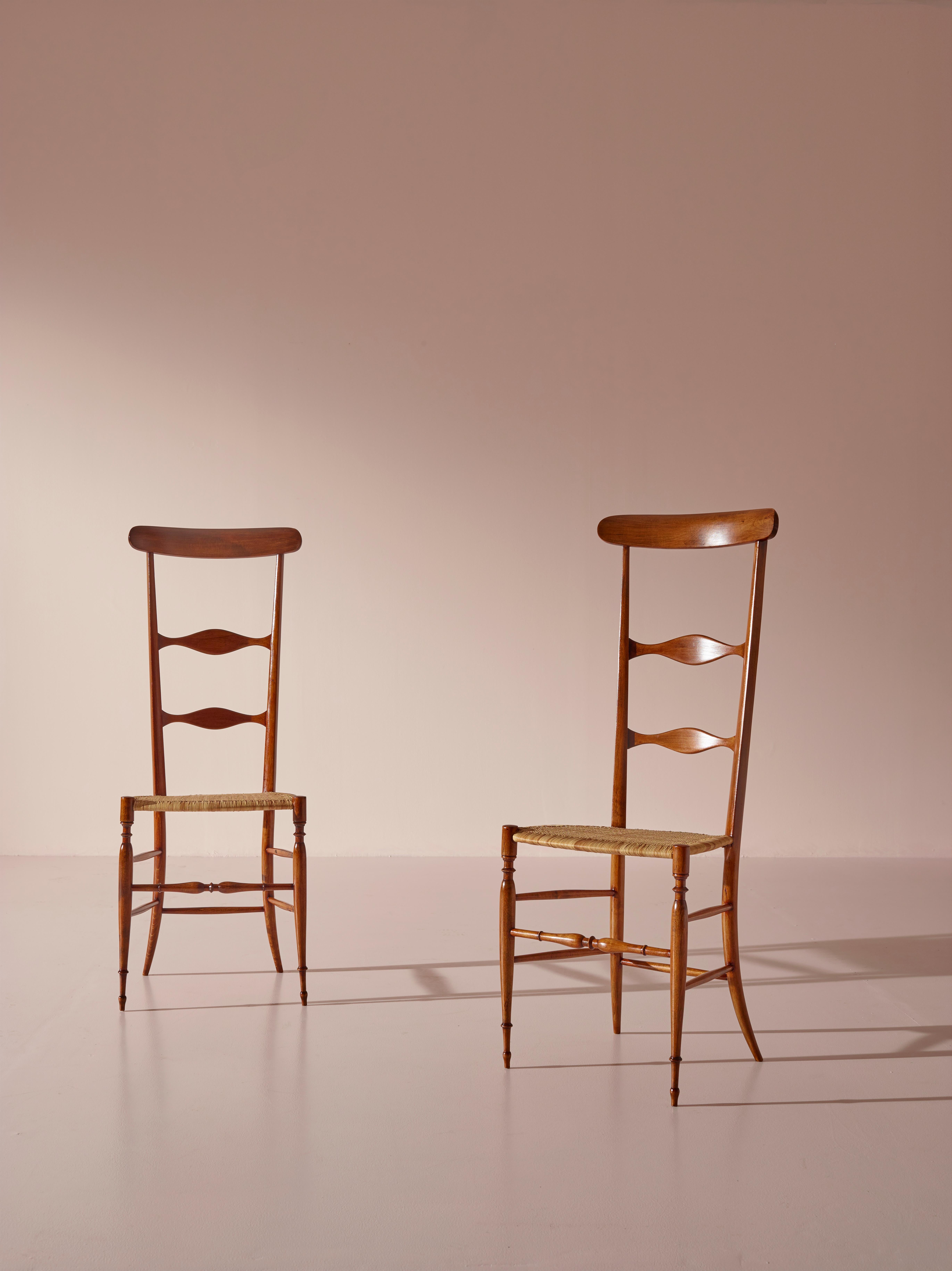 Hand-Knotted Pair of Campanino High Back Chairs Produced by Sabbadini, Chiavari, Italy, 1960s For Sale
