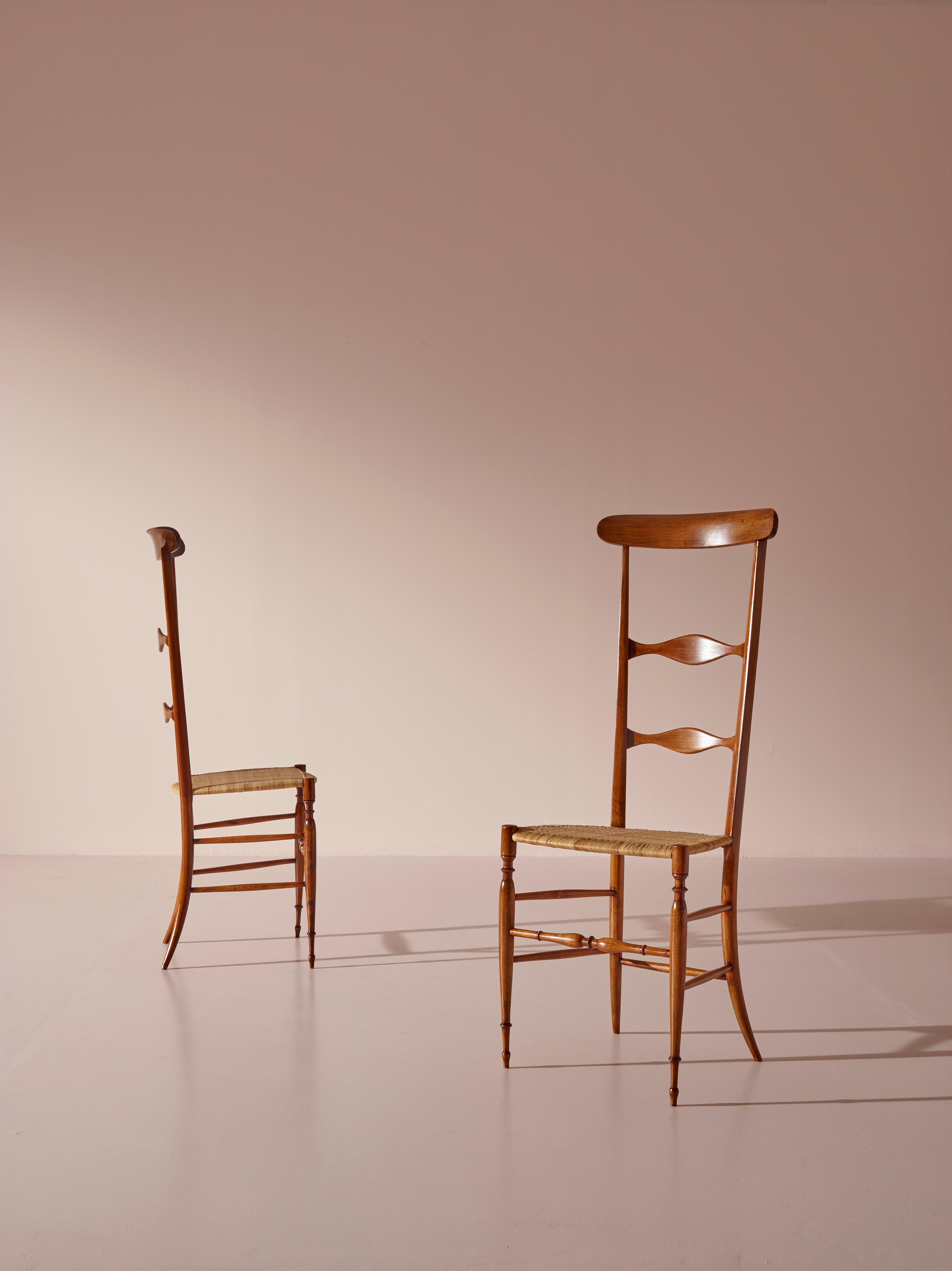 Mid-20th Century Pair of Campanino High Back Chairs Produced by Sabbadini, Chiavari, Italy, 1960s For Sale