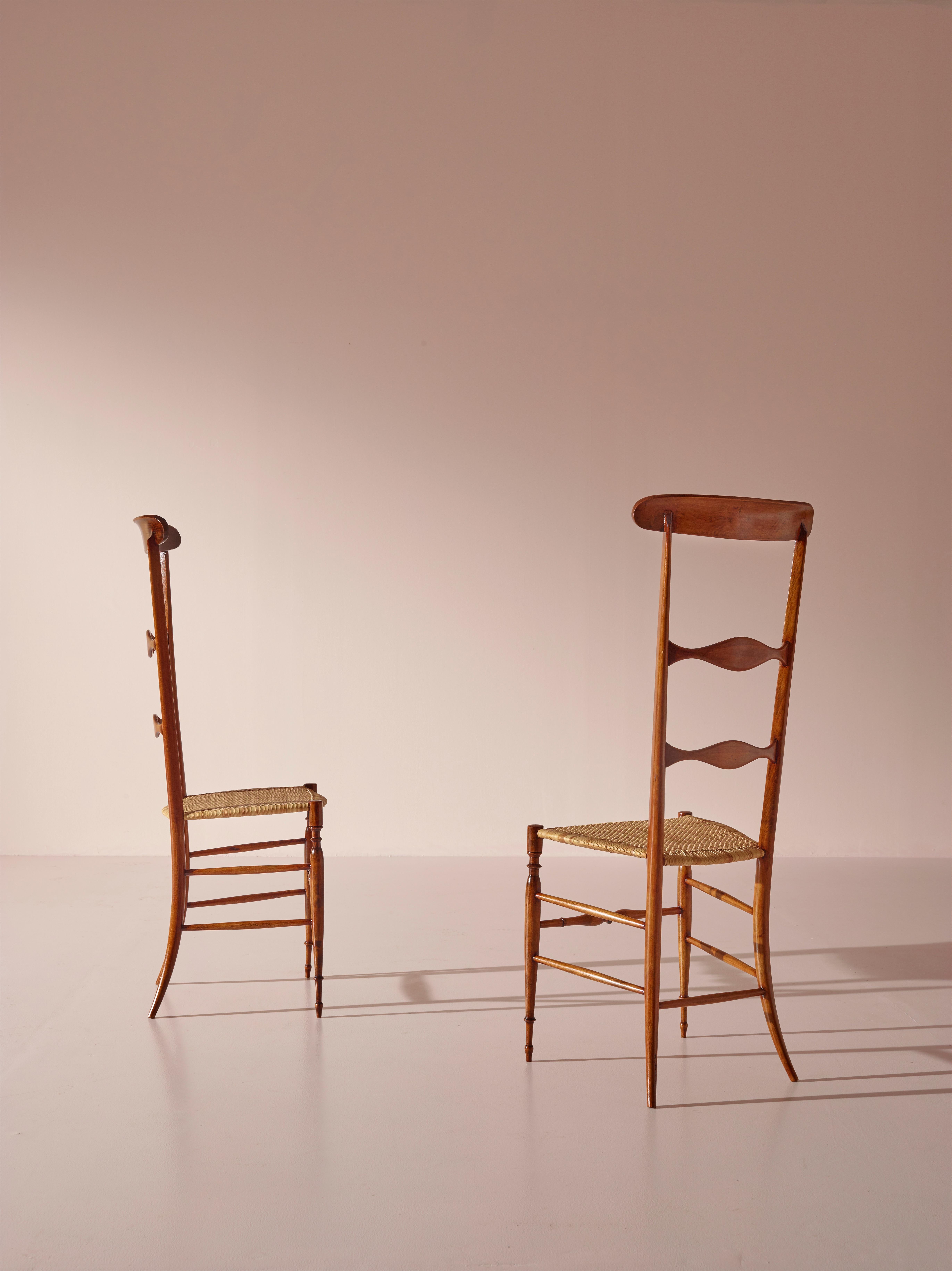 Cane Pair of Campanino High Back Chairs Produced by Sabbadini, Chiavari, Italy, 1960s For Sale