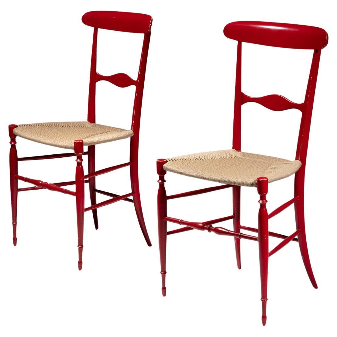 Pair of "Campanino" Wood Chairs by Sanguineti, Italy, 1950s im Angebot