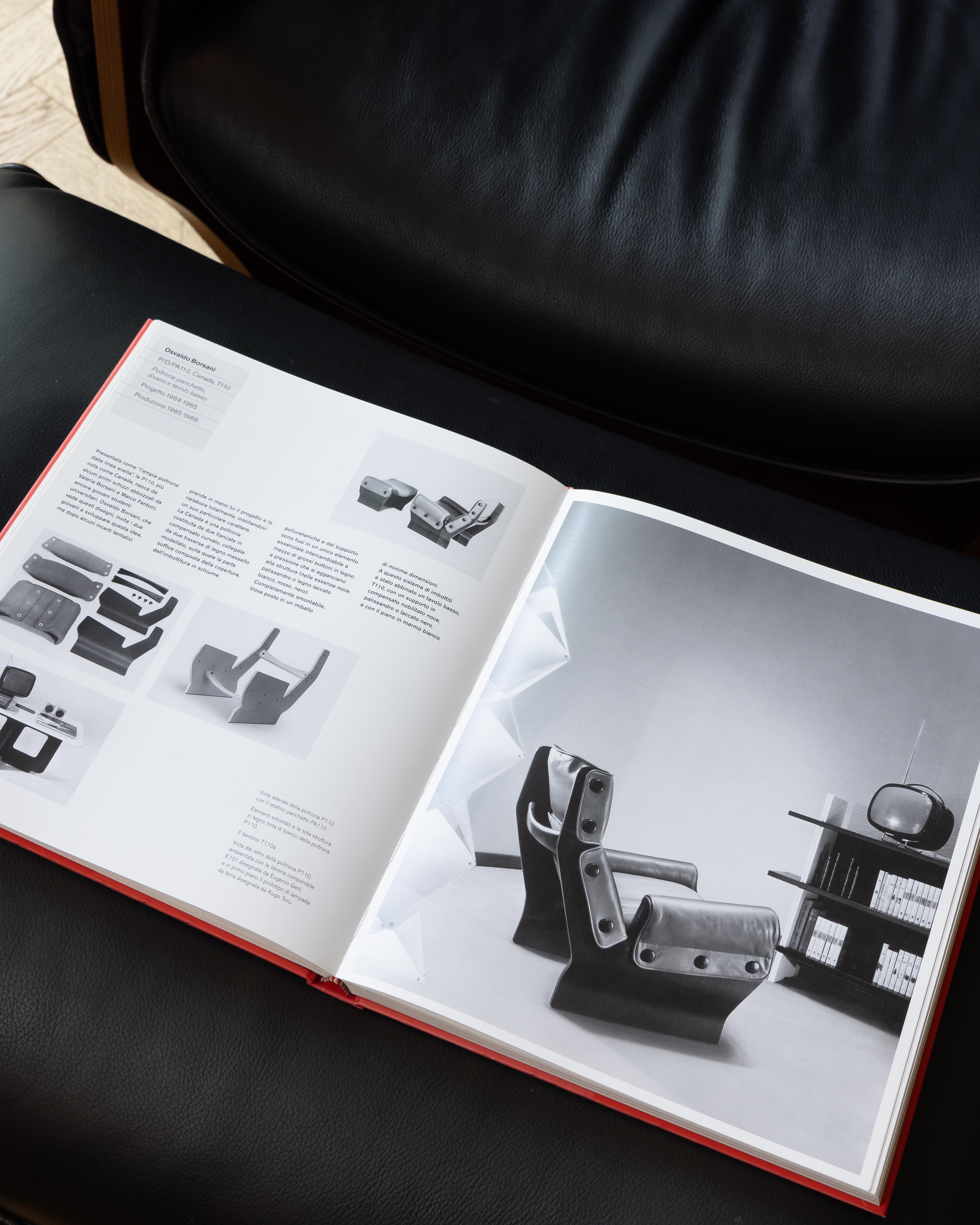 Pair of Canada Armchairs P119 with footrest in black leather In condizioni buone in vendita a Milano, MI