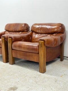 Coppia di poltrone da salotto canadesi in ecopelle, stile Perceval Lafer, anni '70 circa