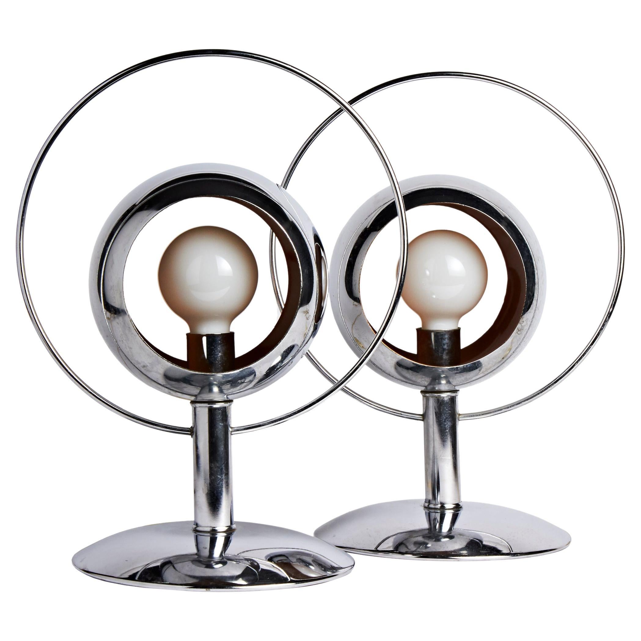 Pair of Canadian Mid-Century Large Chrome Saturn Eyeball Table/Console Lamps For Sale