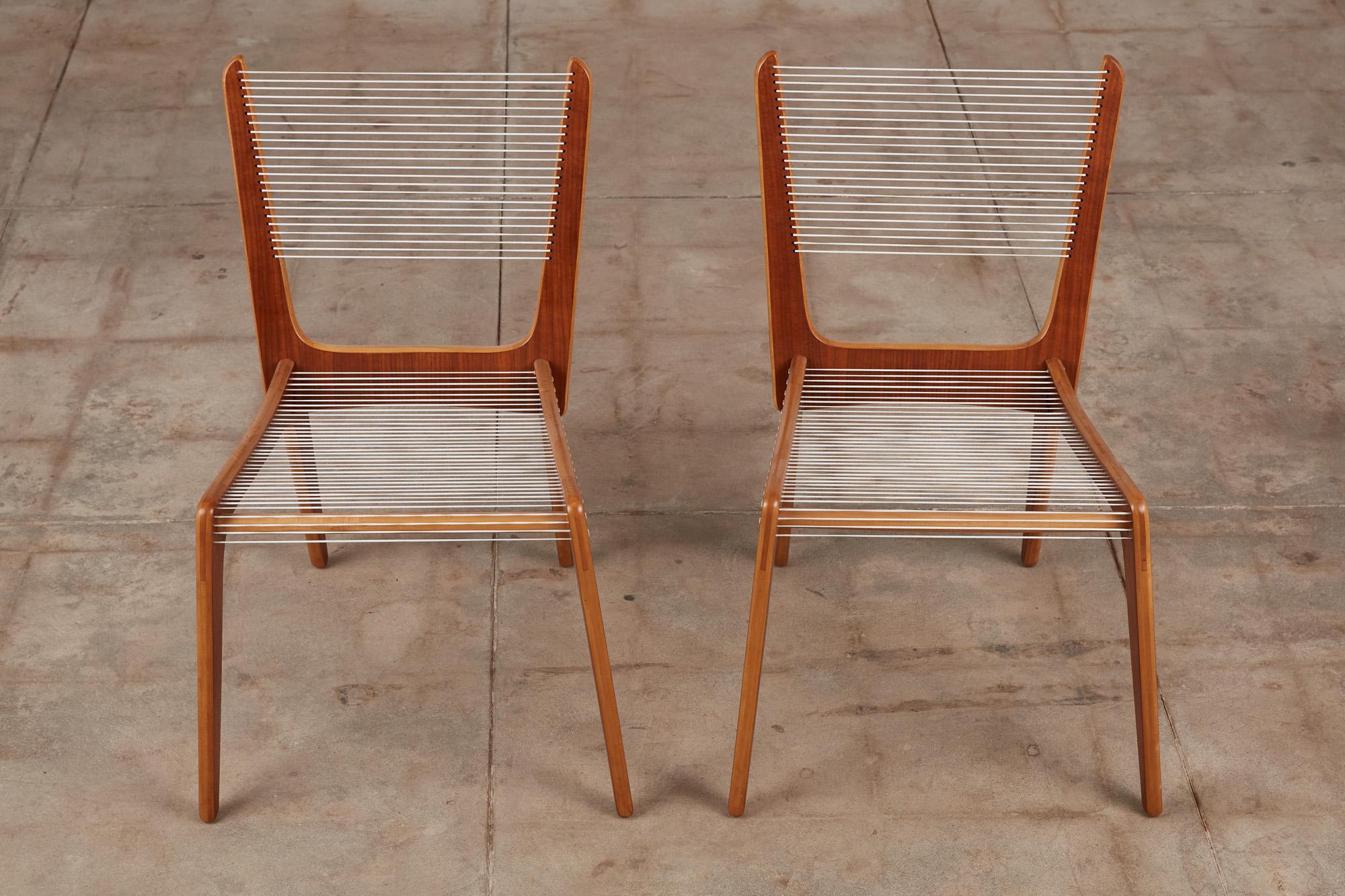 Veneer Pair of Canadian Modernist Cord Chairs by Jacques Guillon